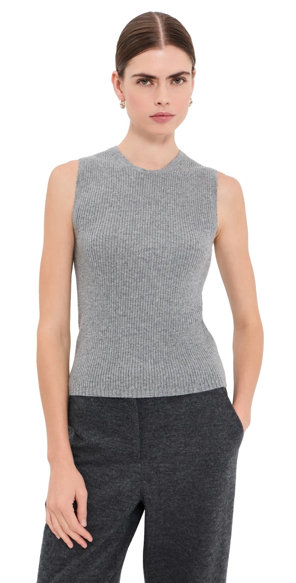 Veronica Beard Crewneck Sid Cashmere Pullover Tank Heather Grey