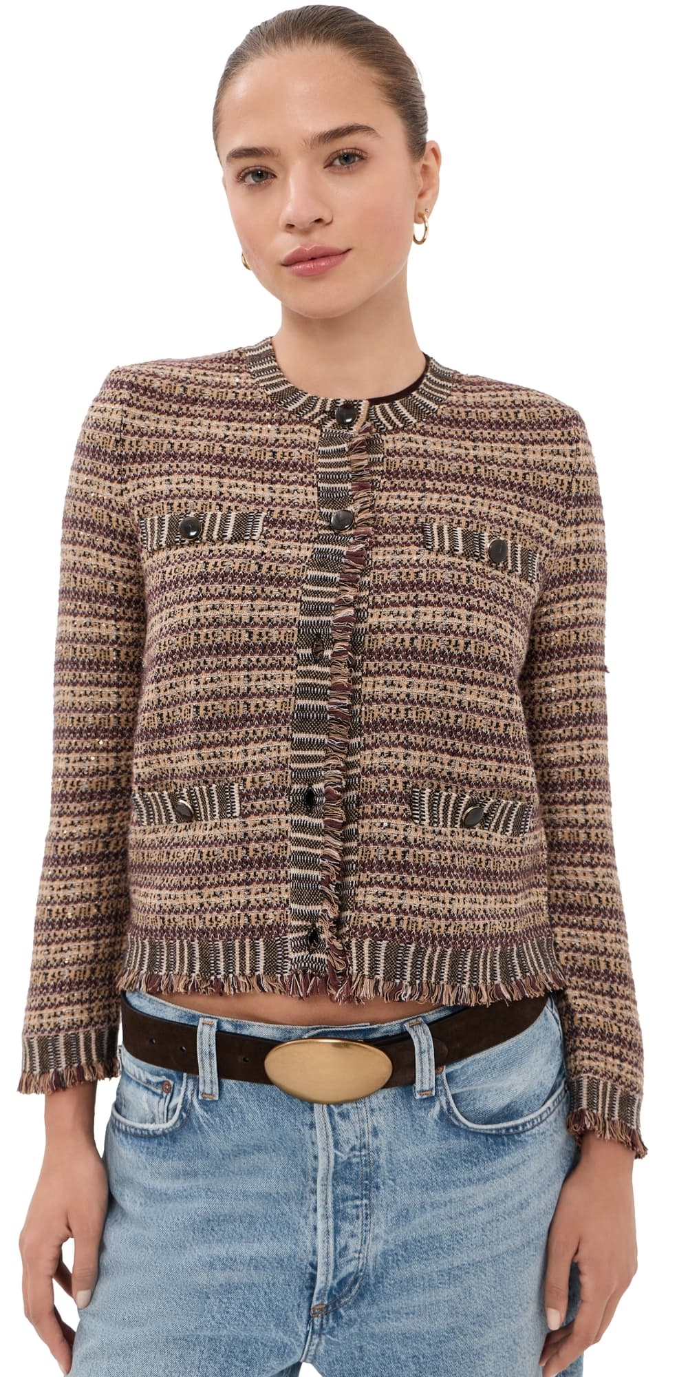 Veronica Beard Sariyah Knit Jacket Burgundy Multi