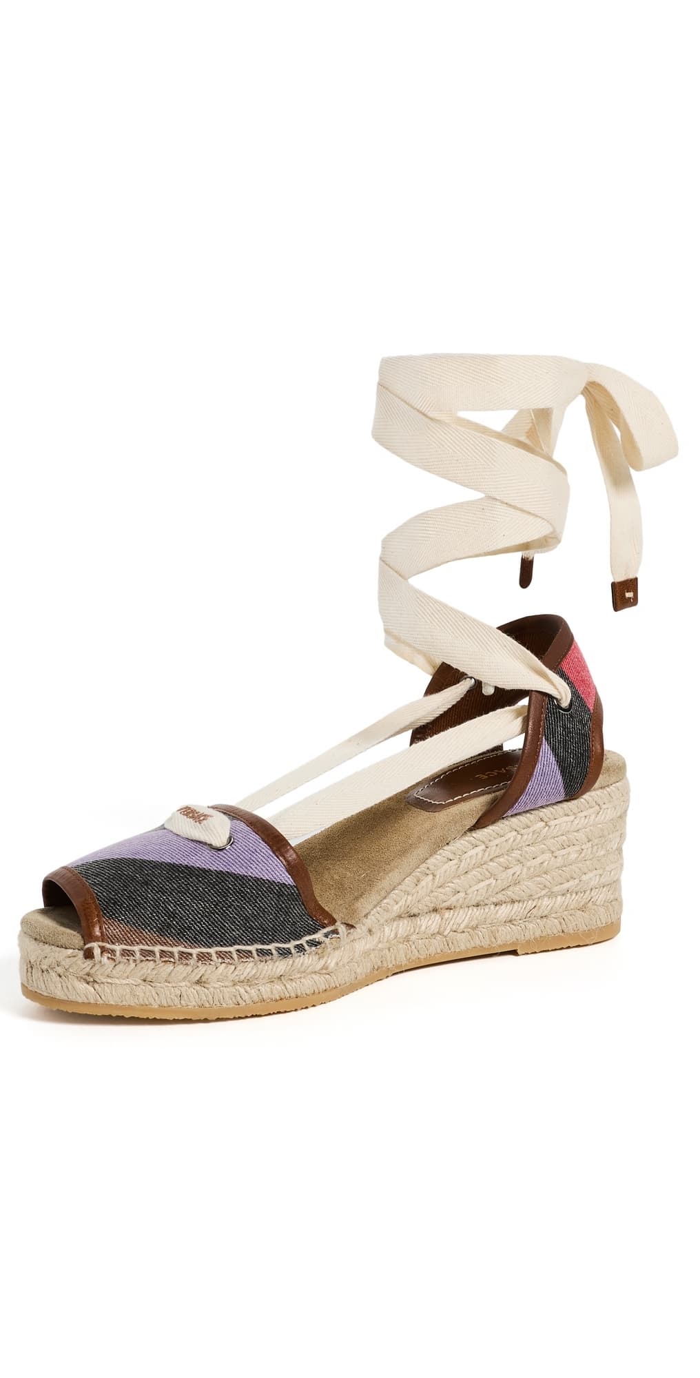 Versace Twill Stripe and Calf Leather Espadrilles Bright Pink/Teal/Orange