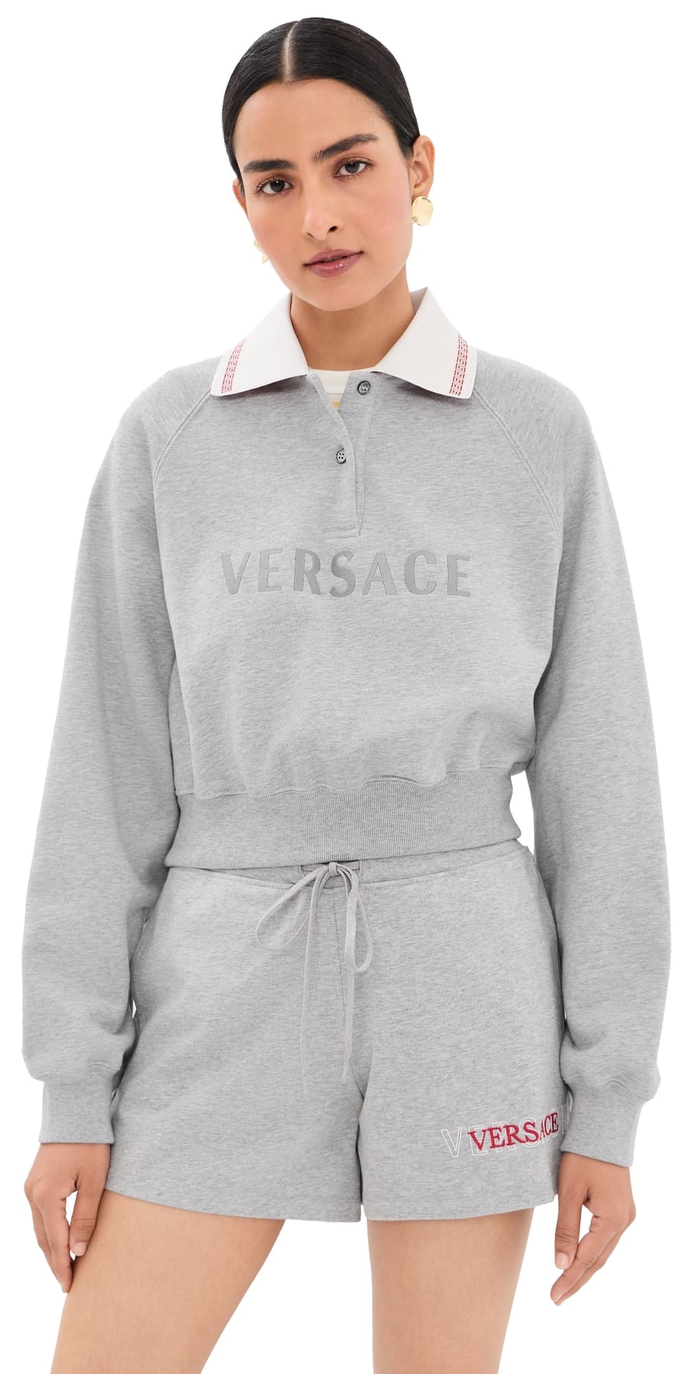 Versace Greca Collared Sweatshirt Grey Melange/White