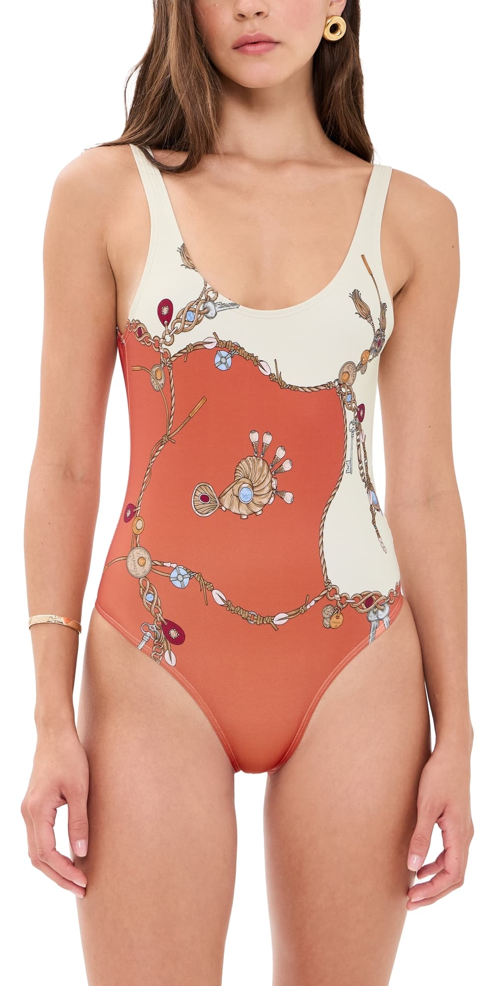 Versace Stolen Jewels Printed One Piece Orange/White/Gold
