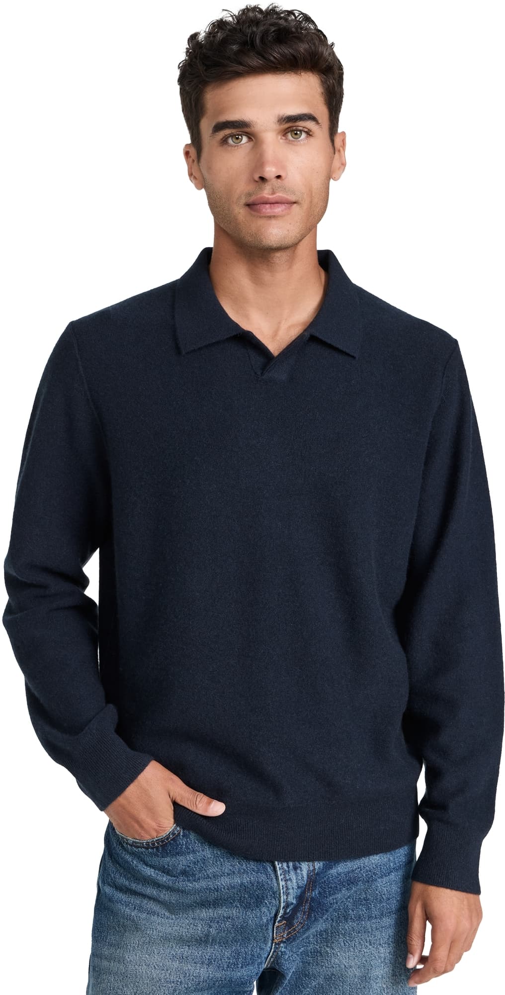 Vince Boiled Cashmere Johnny Collar Sweater Coastal Blue