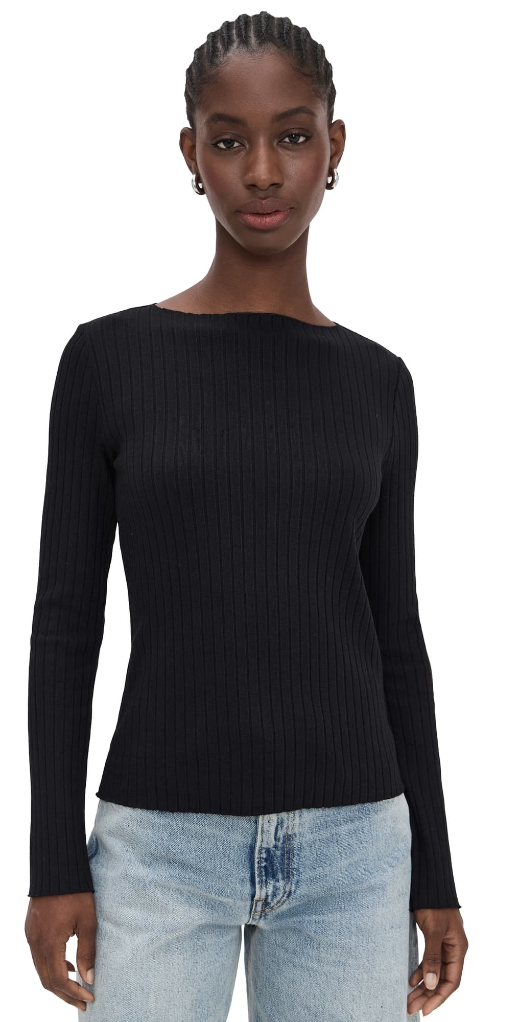 Vince Rib Slash Neck Shirt Black