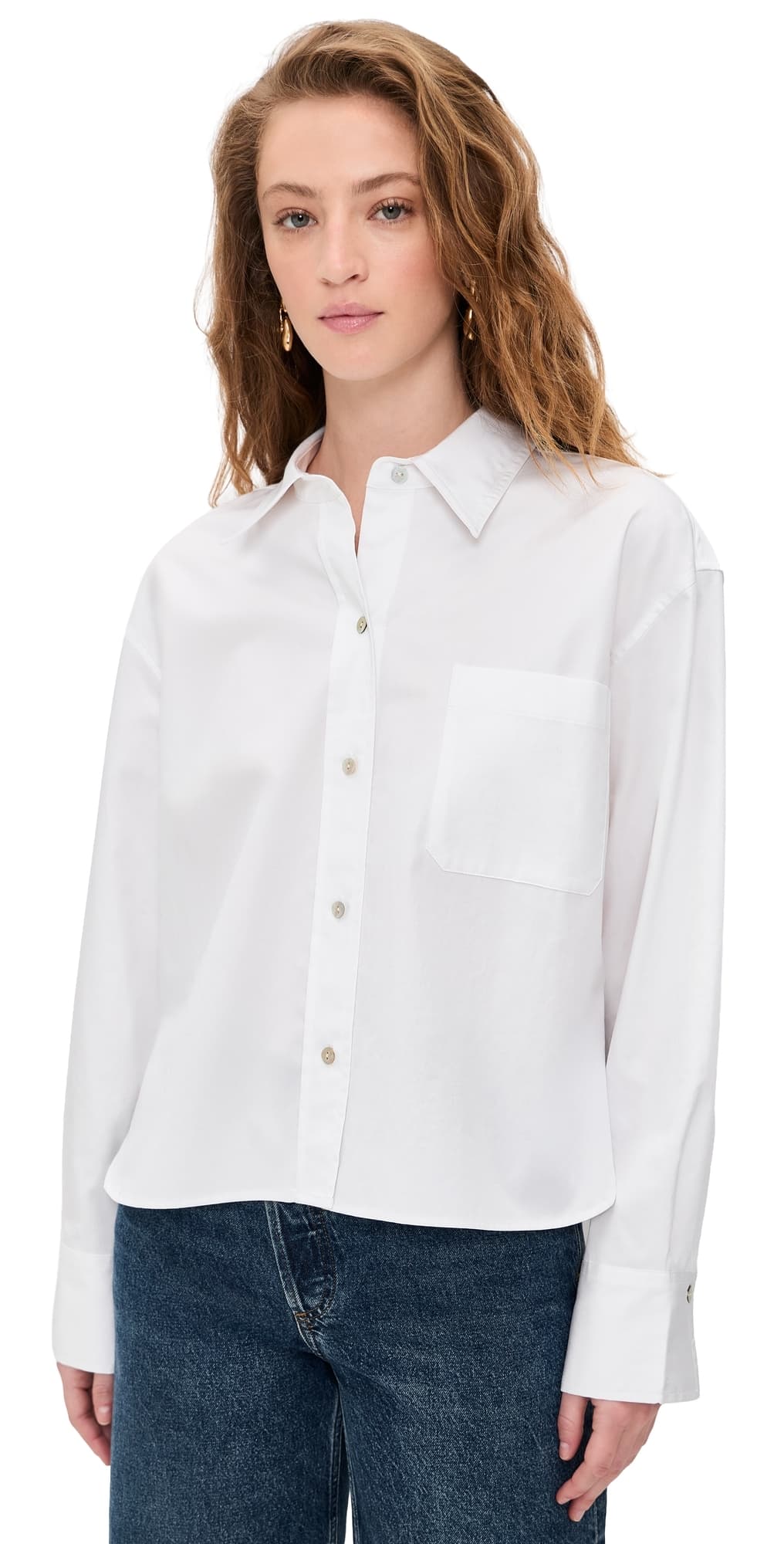Vince Cropped Long Sleeve Shirt Optic White