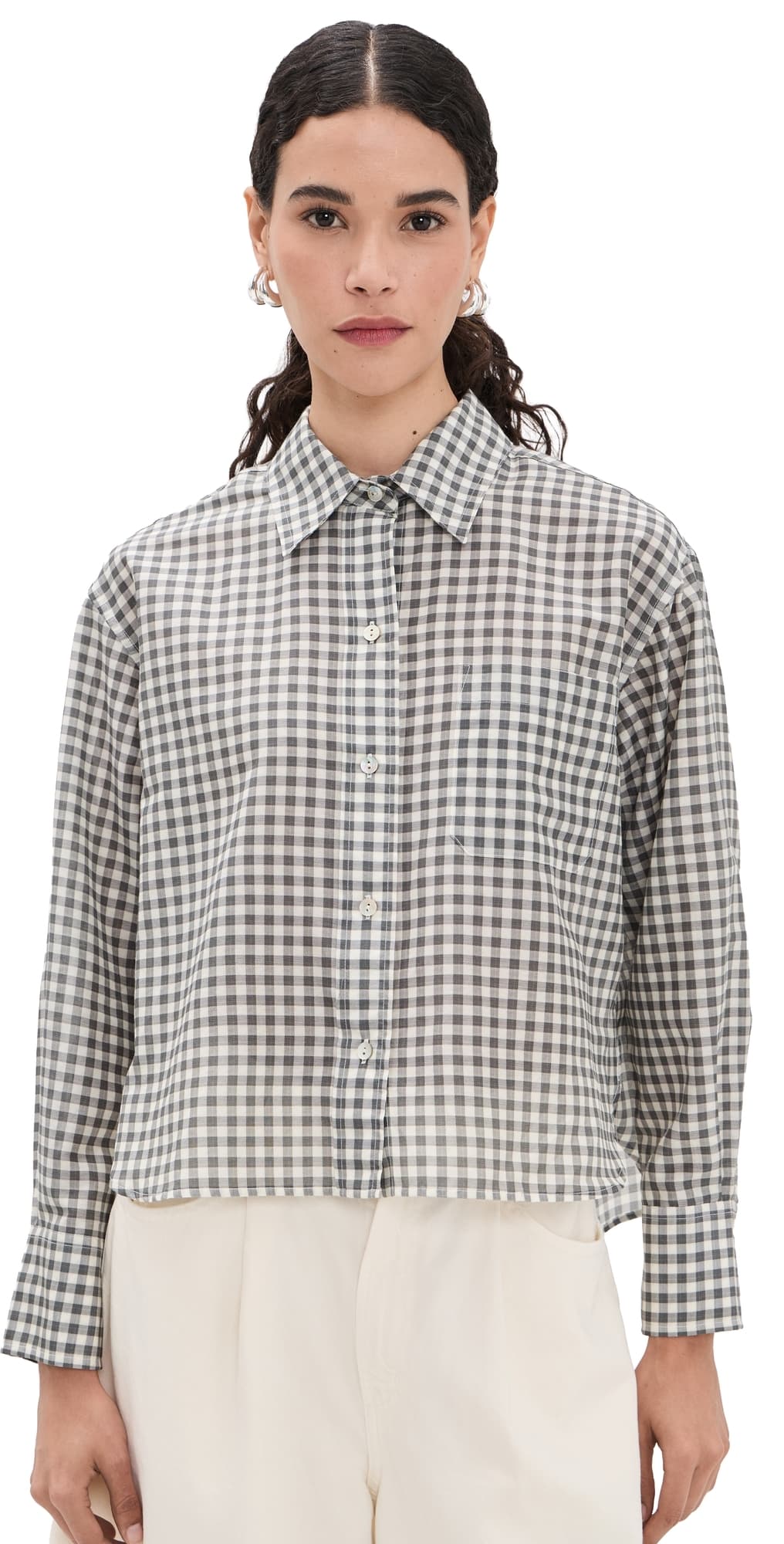 Vince Cropped Long Sleeve Shirt Off White/Smoke