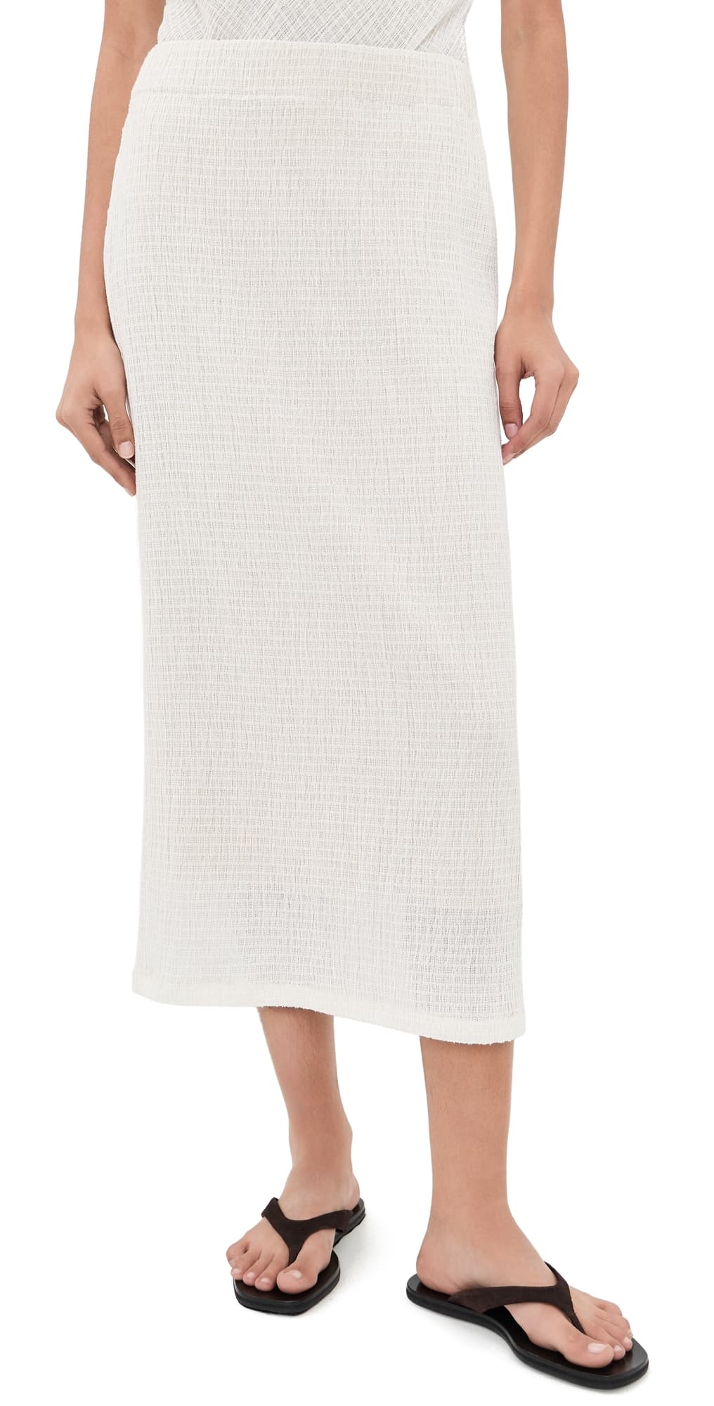 Vince Shadow Grid Midi Skirt Chalk