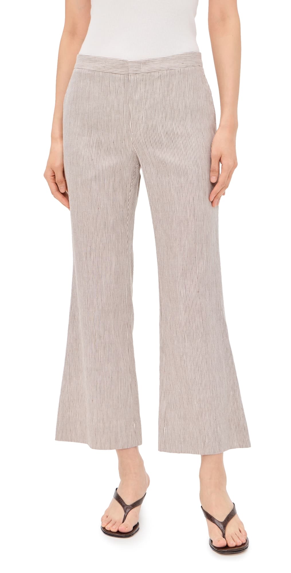 Vince Ticking Striped Crop Flare Trouser Taupe Wood