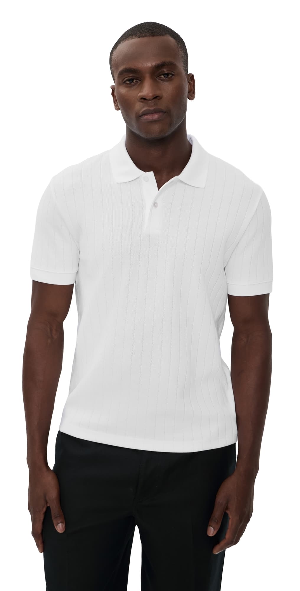 Vince Drop Needle Stripe Polo Optic White
