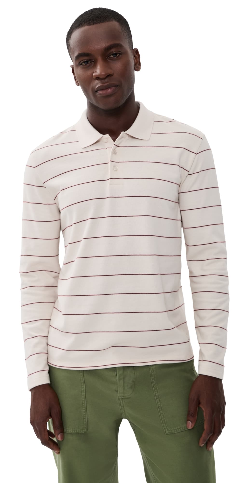 Vince Striped Long Sleeve Polo Smock White/Deep Satin