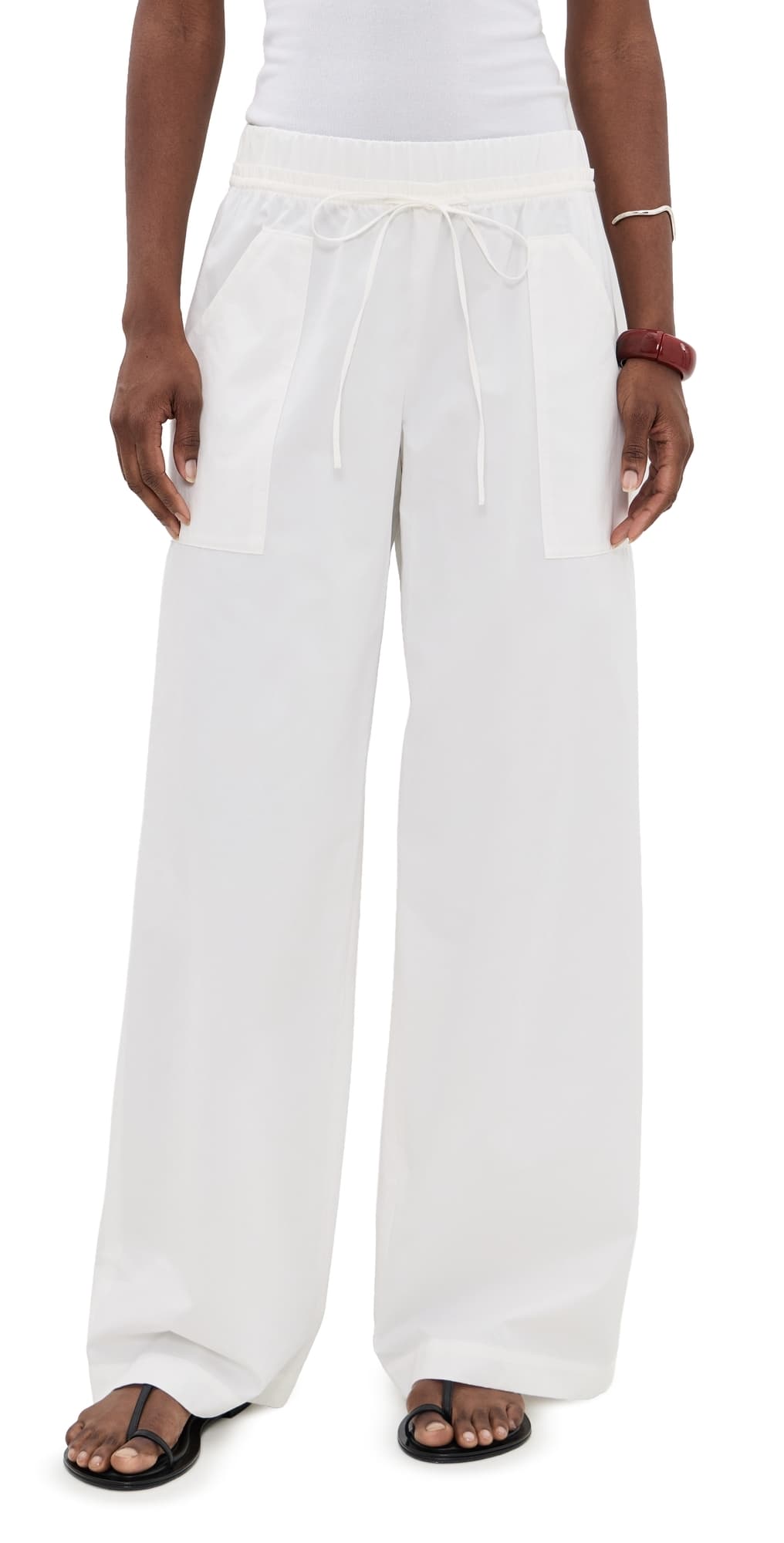 Vince Mid Rise Cotton Drawstring Pants Off White