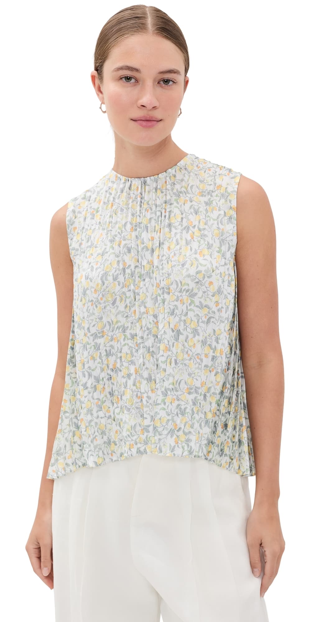 Vince Citrine Bloom Pleated Top Off White/Sun