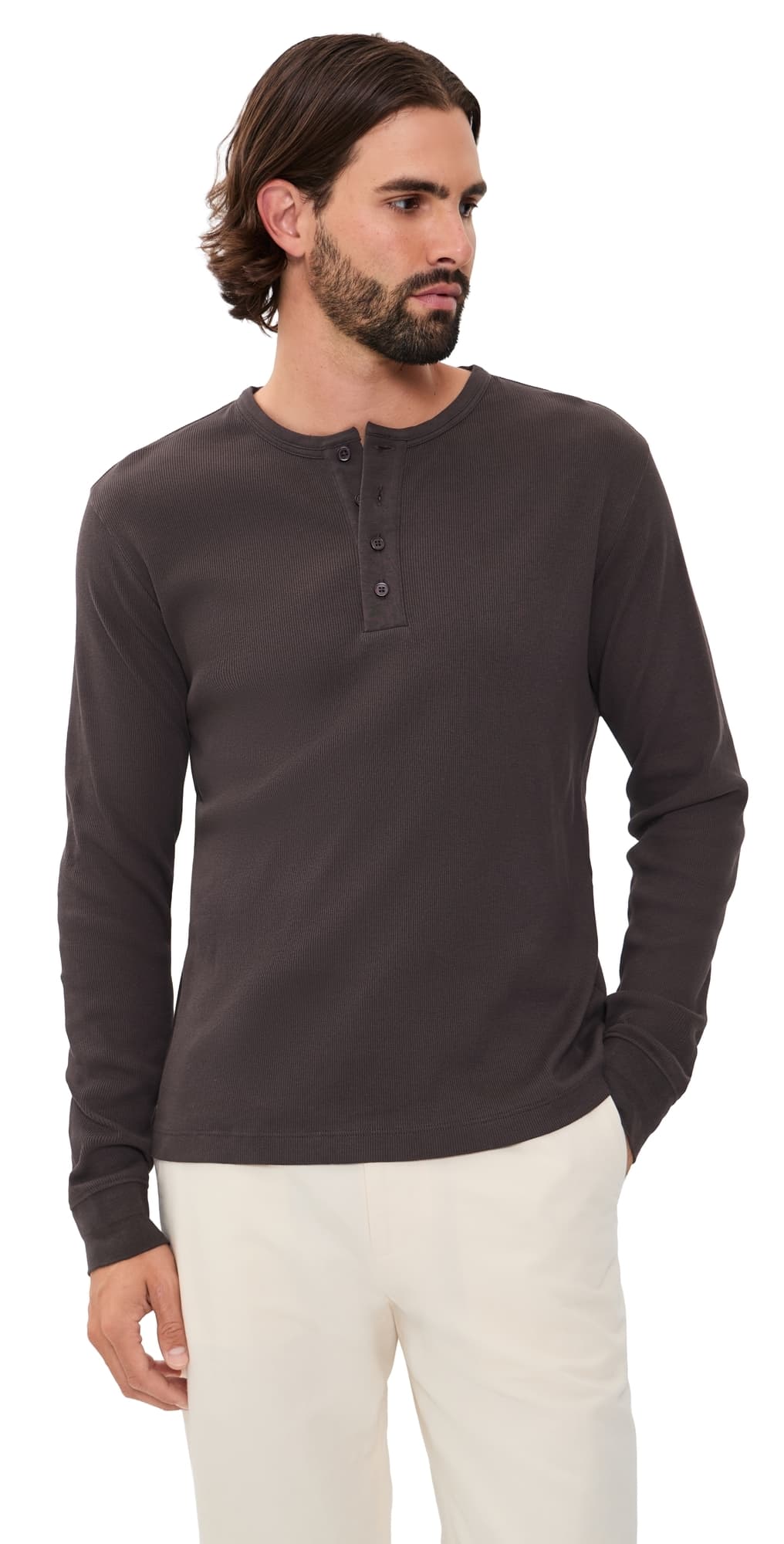 Vince Cotton Rib Henley Shirt Arabica