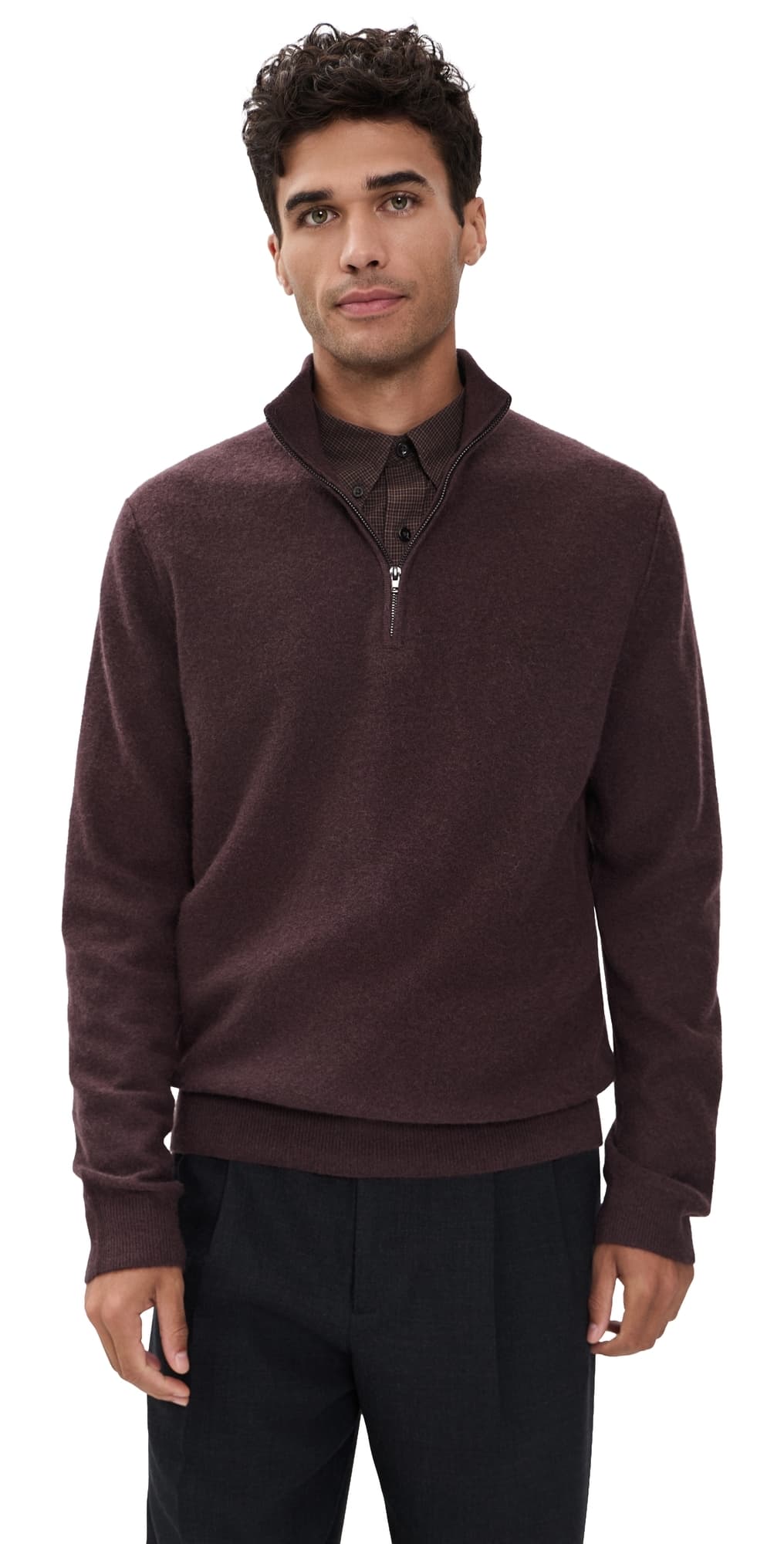 Vince Boiled Cashmere Quarter Zip Chocolate Plum