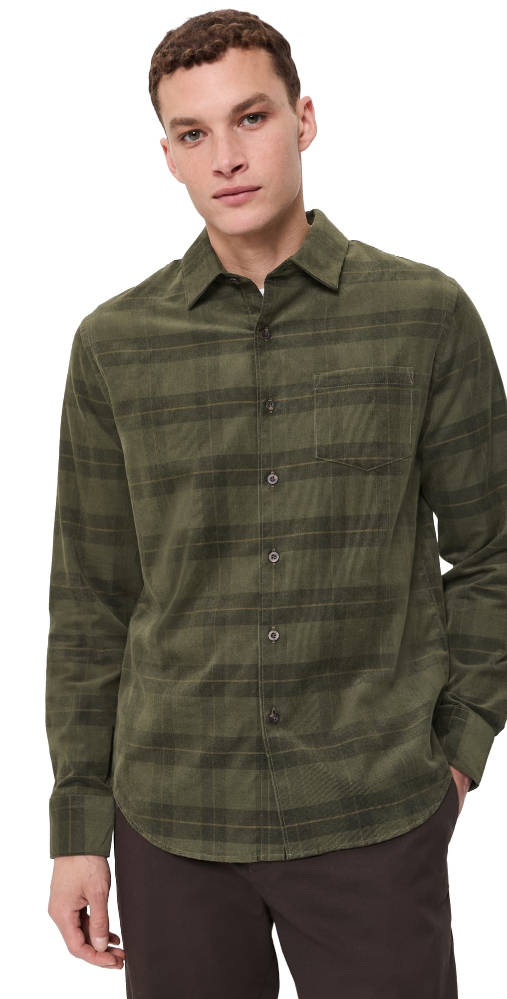 Vince Hamilton Plaid Corduroy Long Sleeve Night Leaf Combo