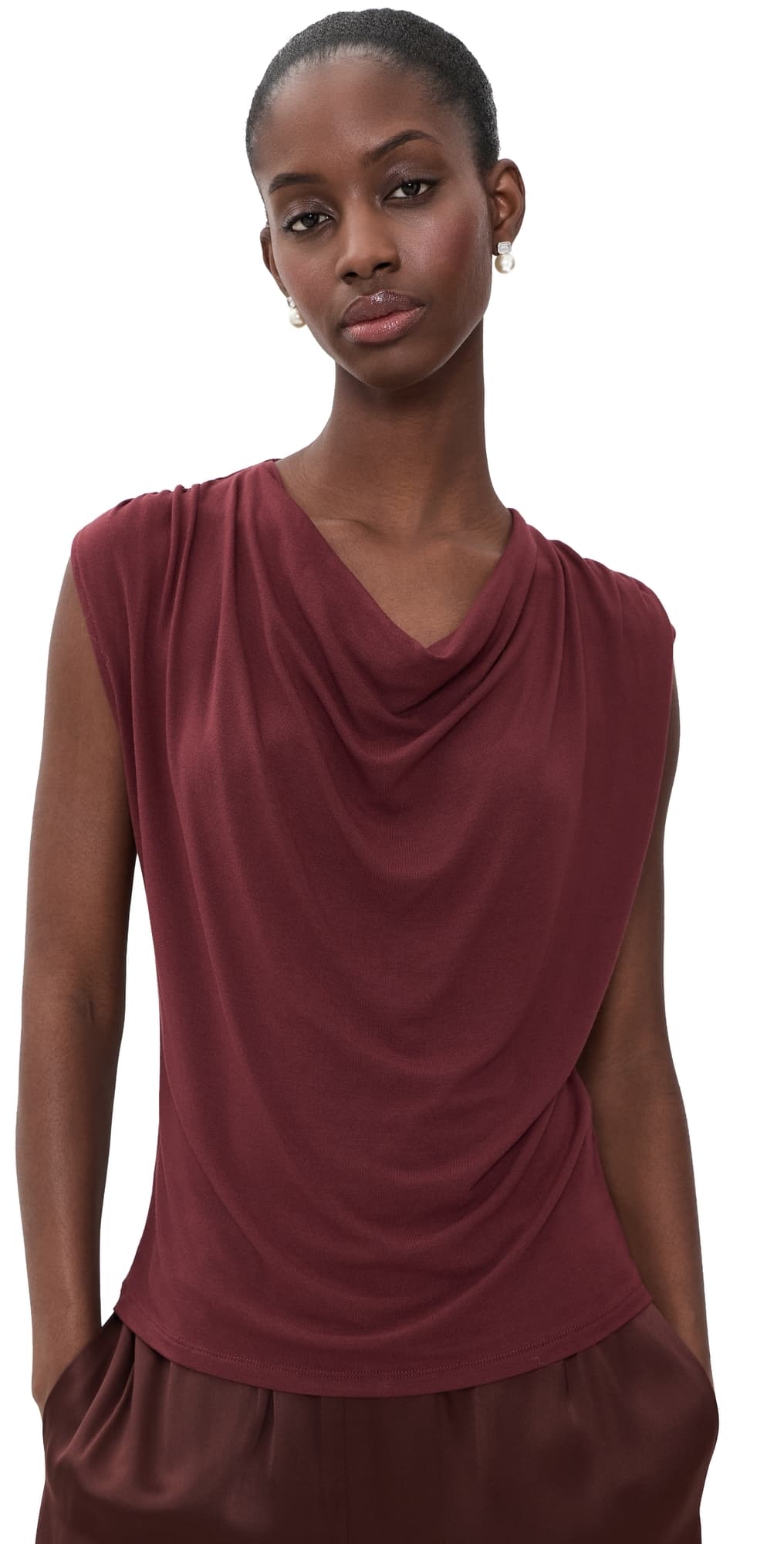 Vince Draped Cowl Neck Top Black Rose
