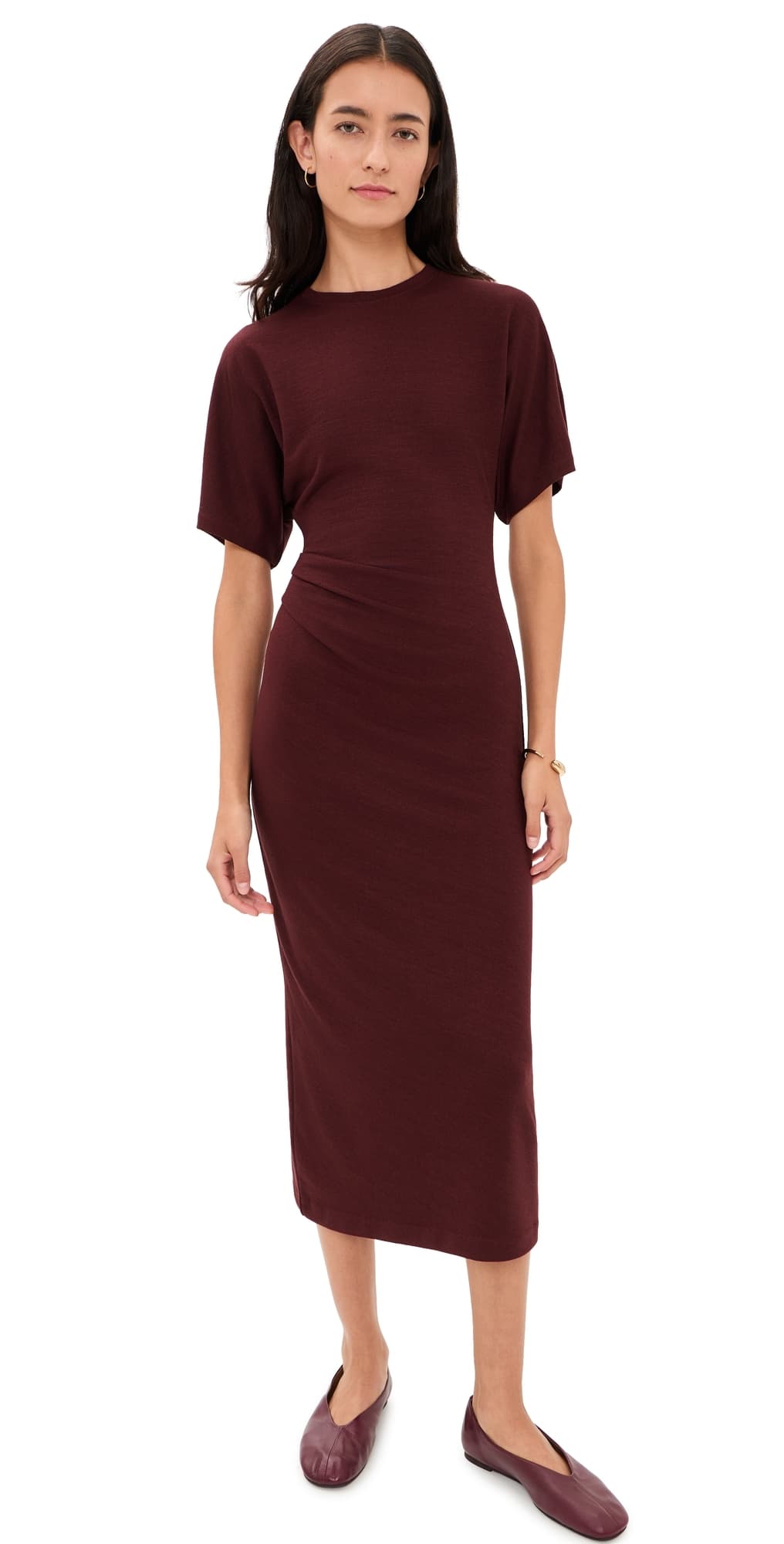 Vince Ruched Side Knit Dress Black Rose