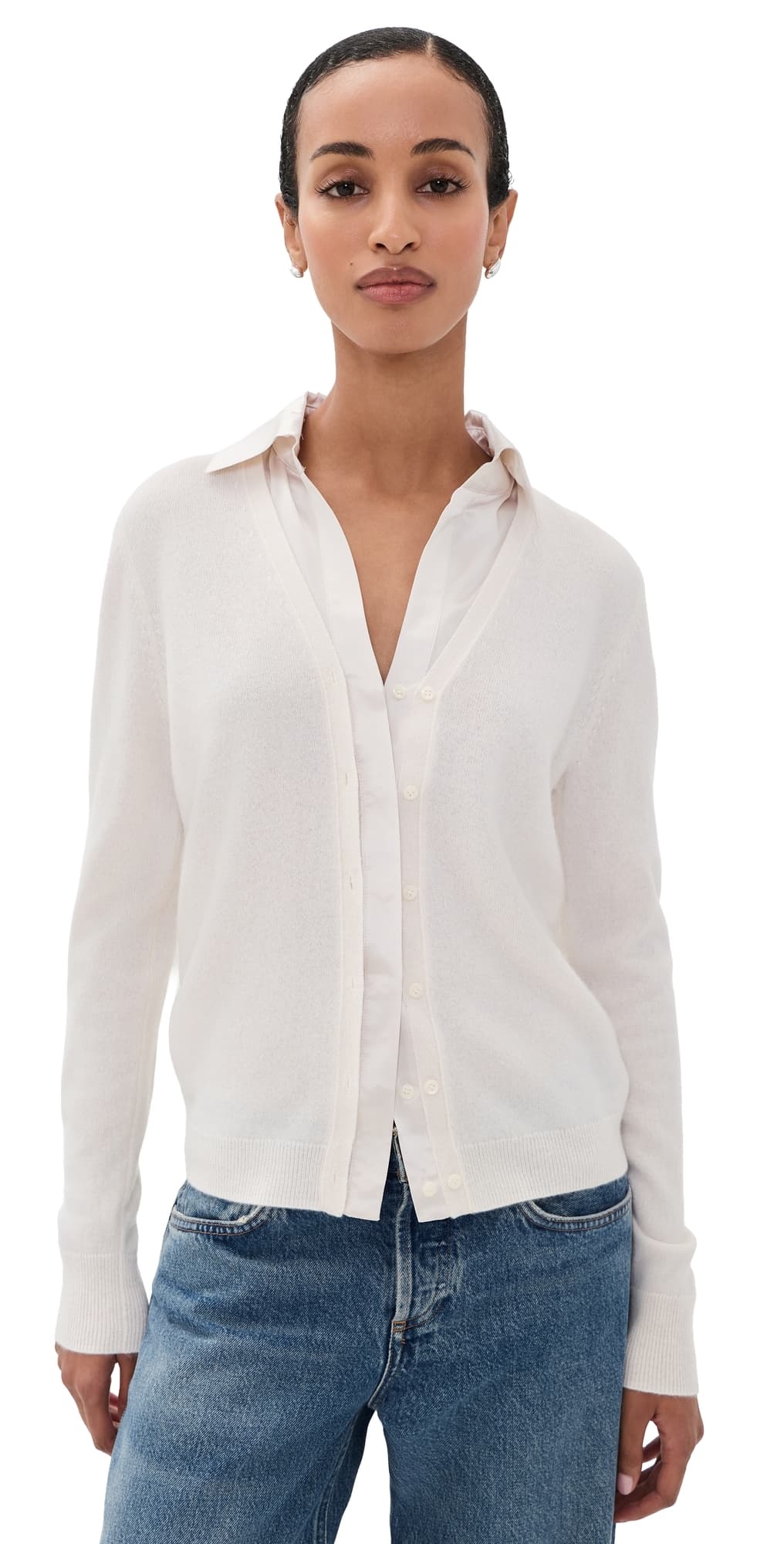 Vince Mixed Media Cashmere Cardigan Off White