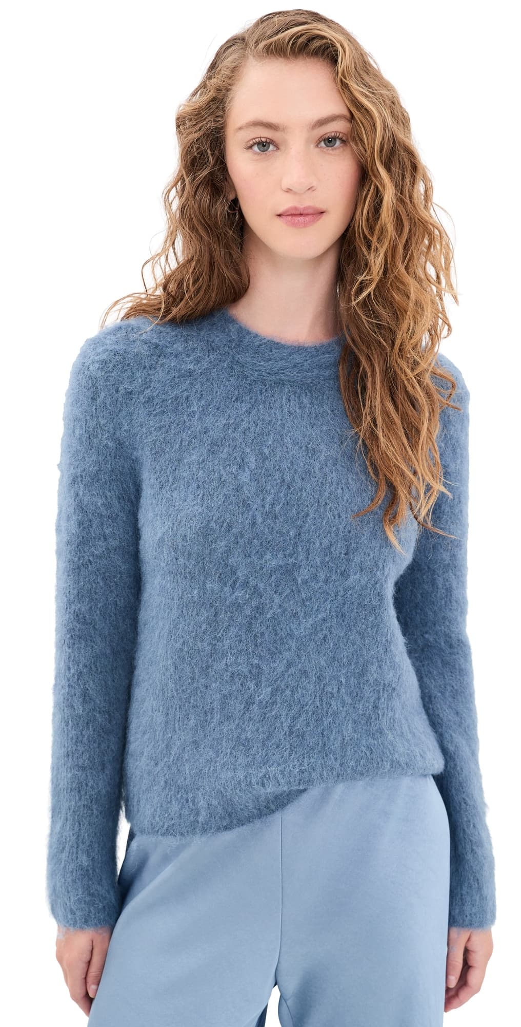 Vince Brushed Alpaca Crew Neck Pullover Blue Slate