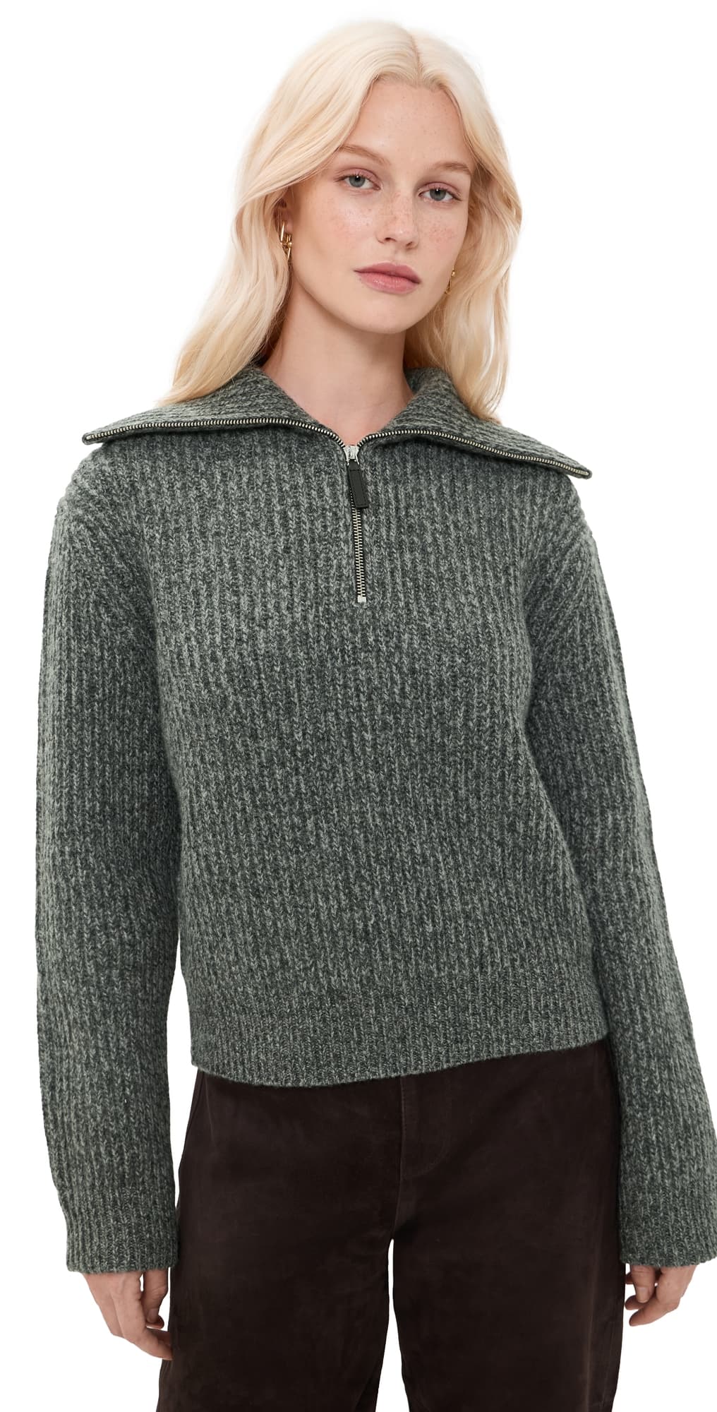Vince Sailor Collar Half Zip Pullover Dk H Grey Marl