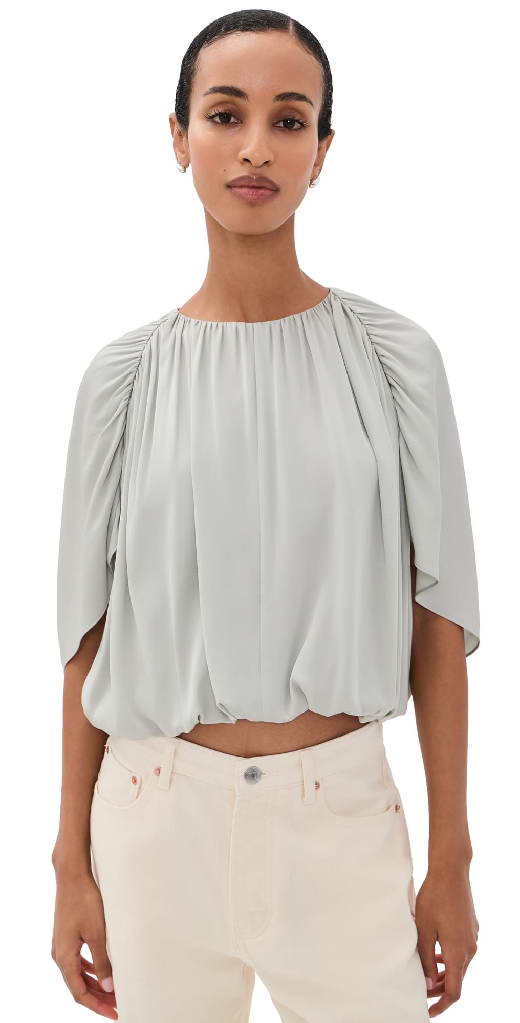 Vince Gathered Cape Bubble Blouse Stone Sage