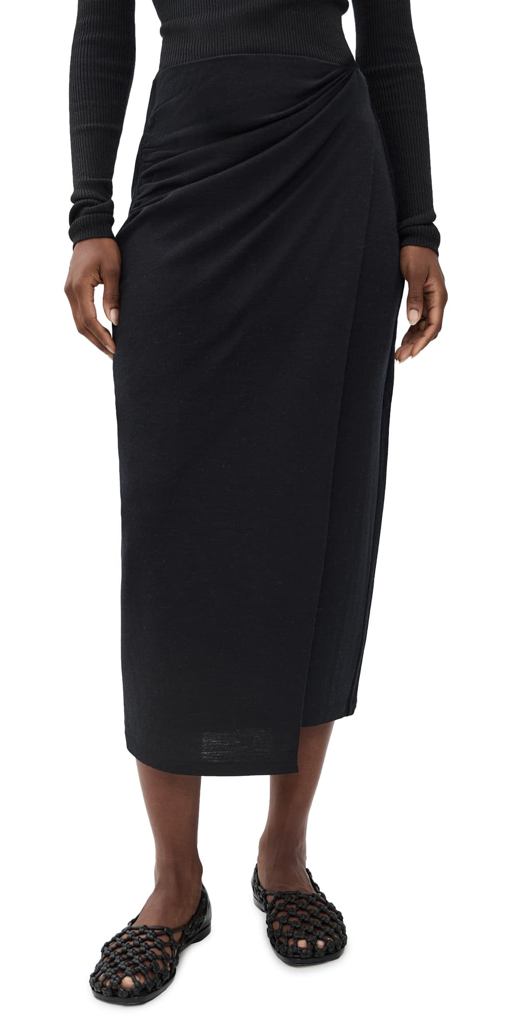 Vince Waist Draped Midi Skirt Black