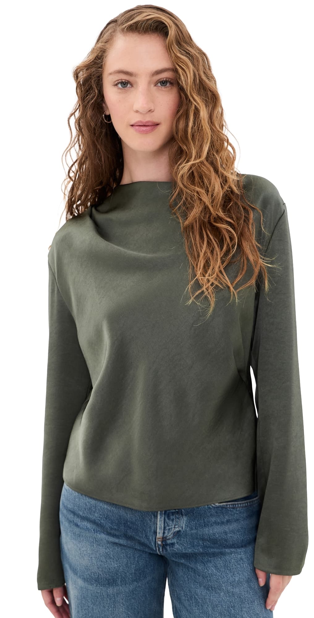 Vince Draped Cowl Neck Blouse Dusty Olive