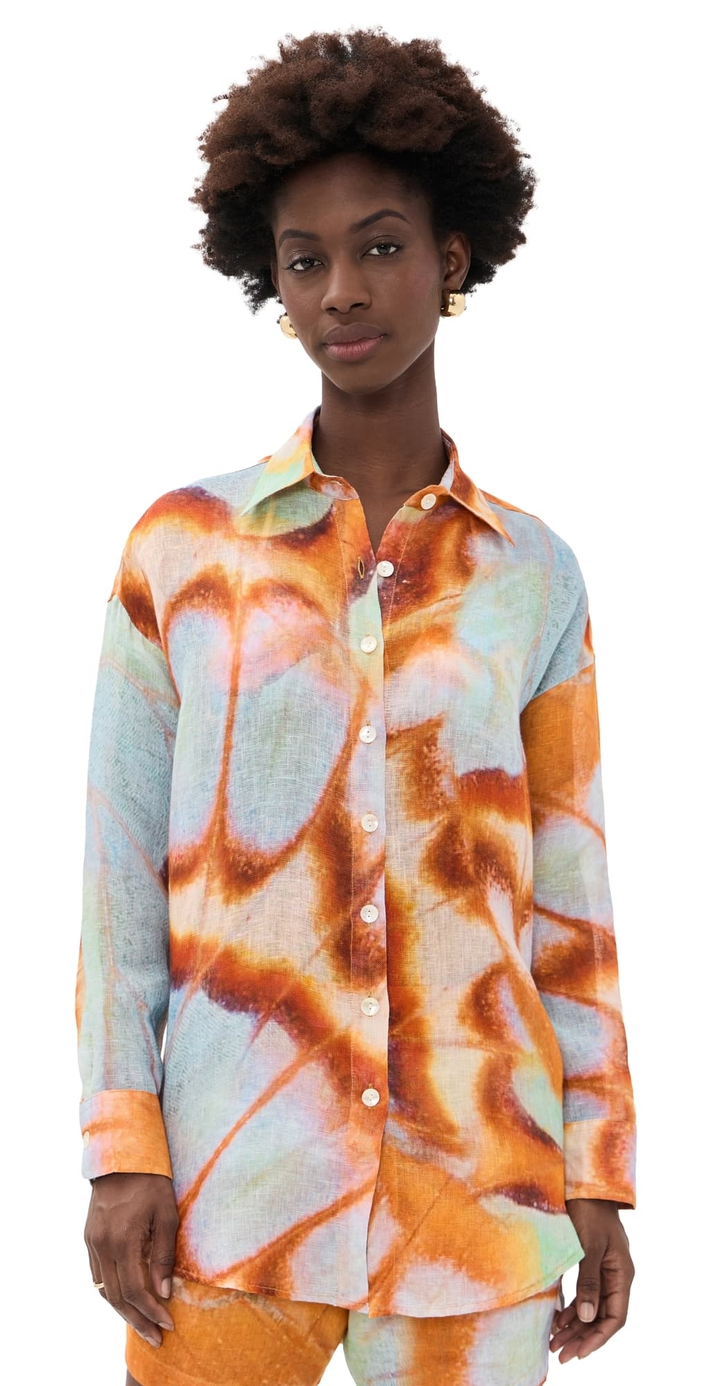 Vitamin A Playa Linen Boyfriend Coverup Shirt Malachite Butterfly