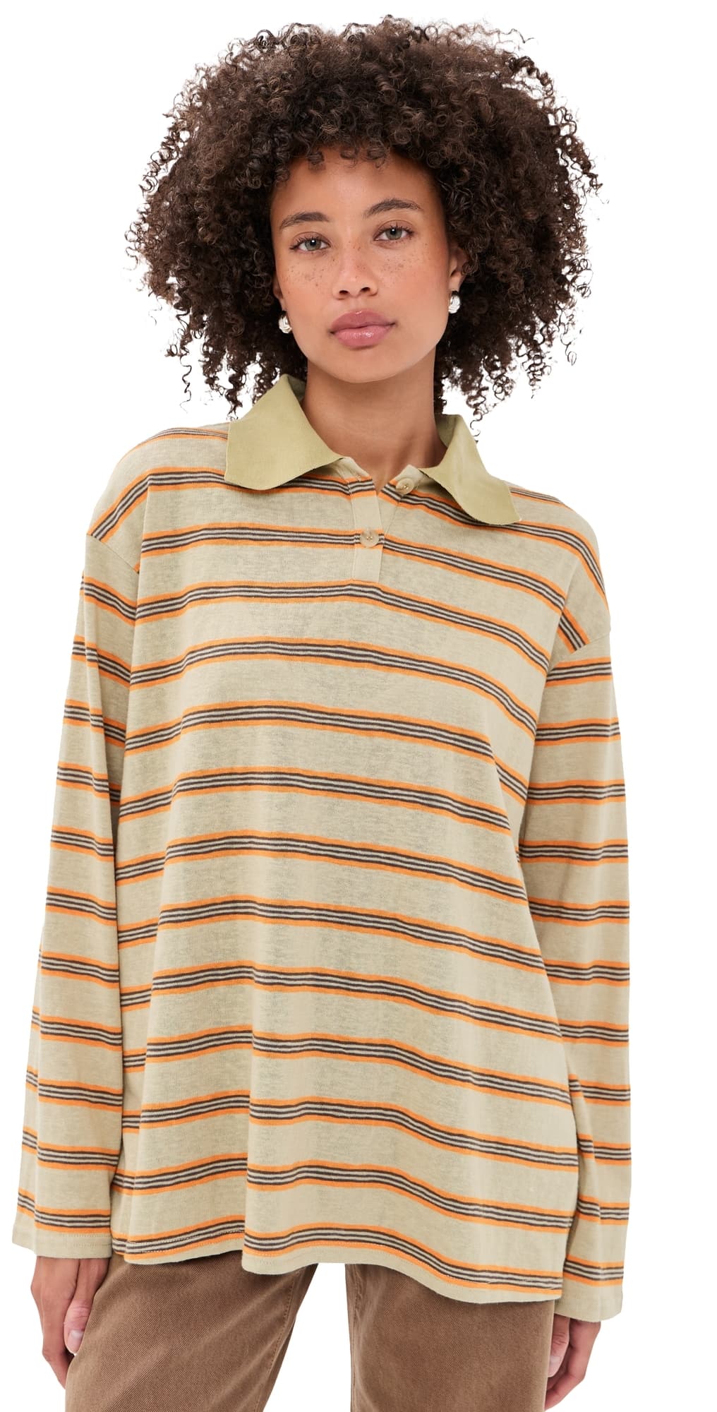 VRG GRL Kinsley Polo Top Orange Stripe