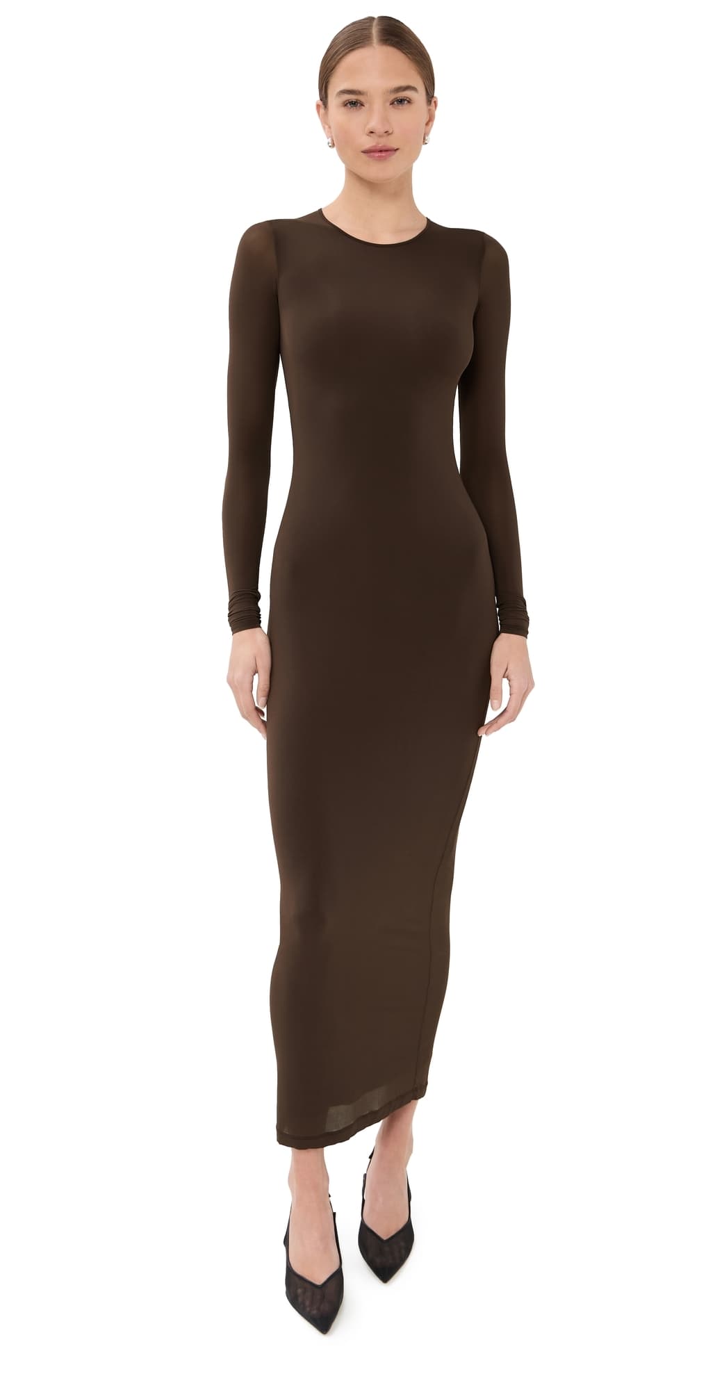 WARDROBE.NYC WARDROBE. NYC Sheer Midi Dress Dark Brown