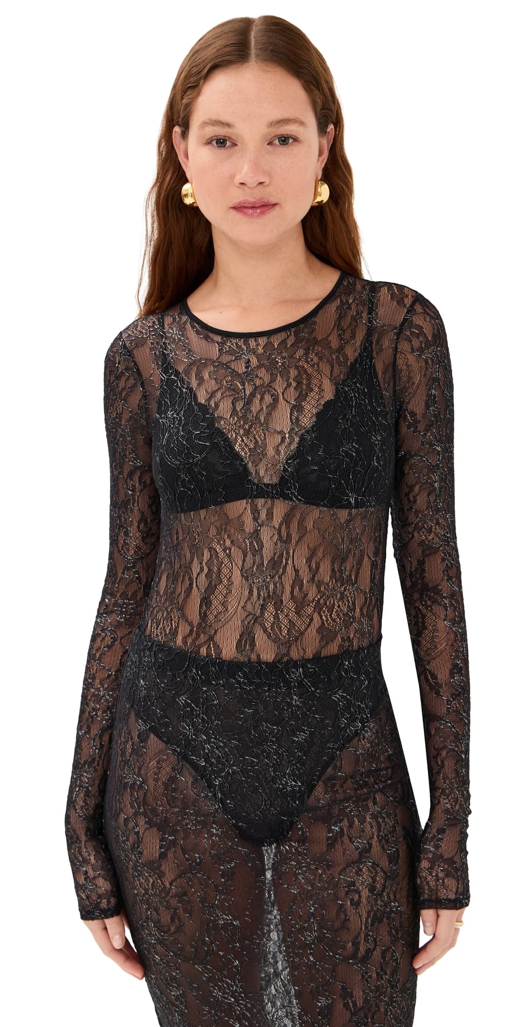 WARDROBE.NYC WARDROBE. NYC Lace Thong Bodysuit Black / Silver