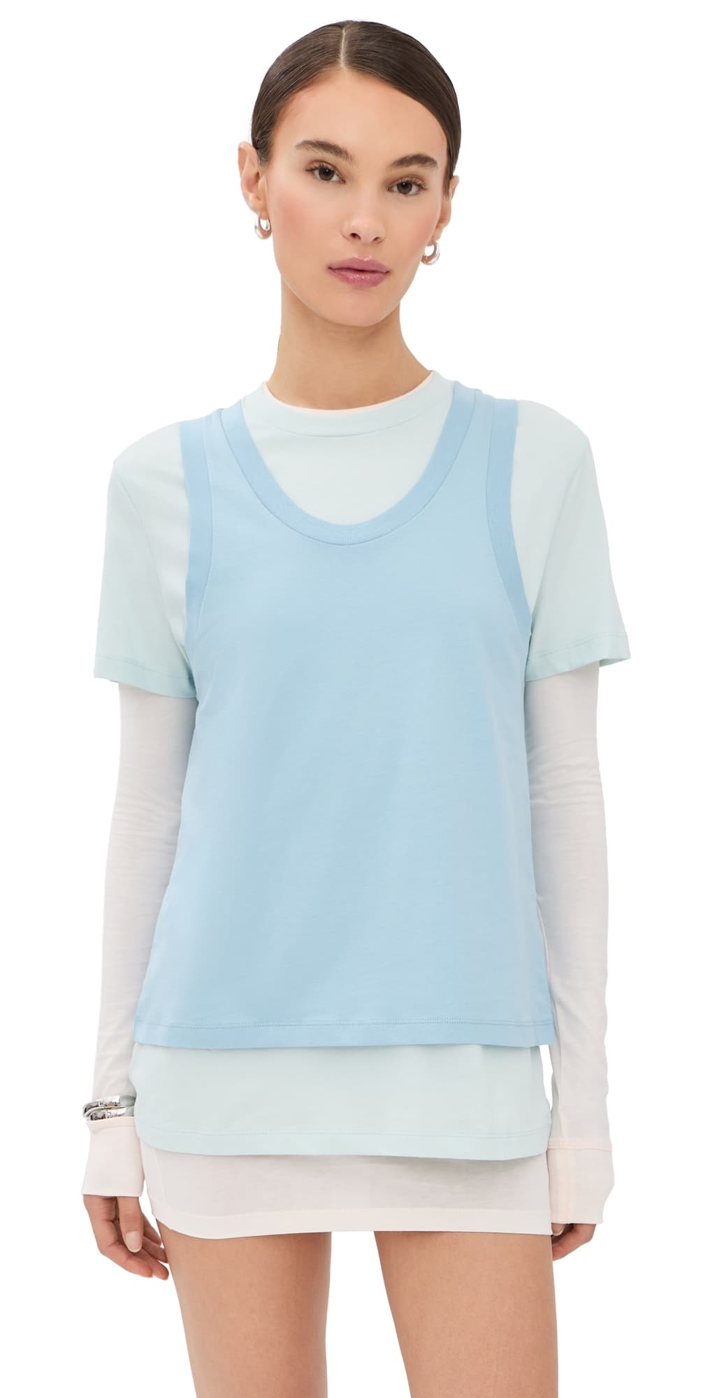 WARDROBE.NYC WARDROBE. NYC Layered Tee Mini Dress Dove/Vapor/Powder