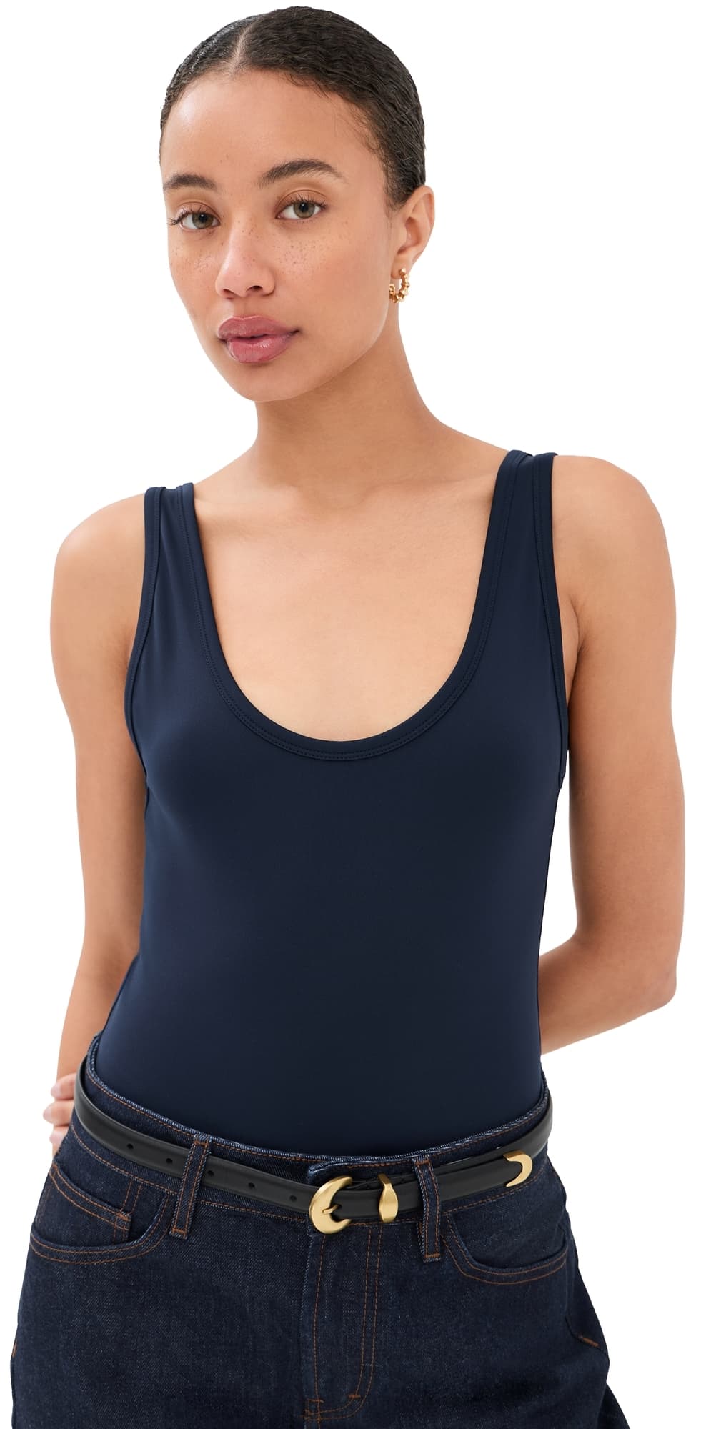 WARDROBE.NYC WARDROBE. NYC Opaque Scoop Thong Bodysuit Navy