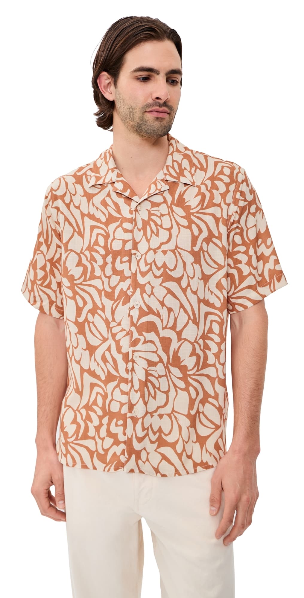 Wax London Two-Tone Floral Didcot Shirt Tan/Beige