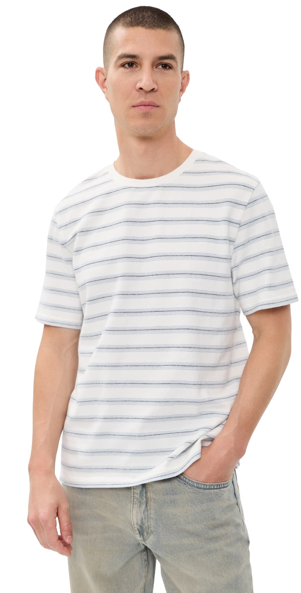Wax London Stitch Stripe Dean Tee Ecru/Blue
