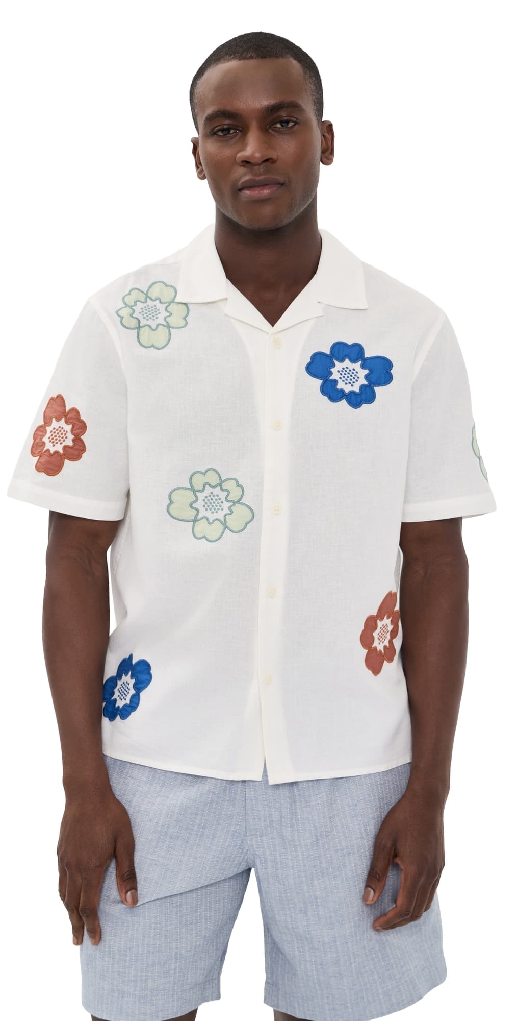 Wax London Didcot Applique Floral Shirt Ecru/Multi
