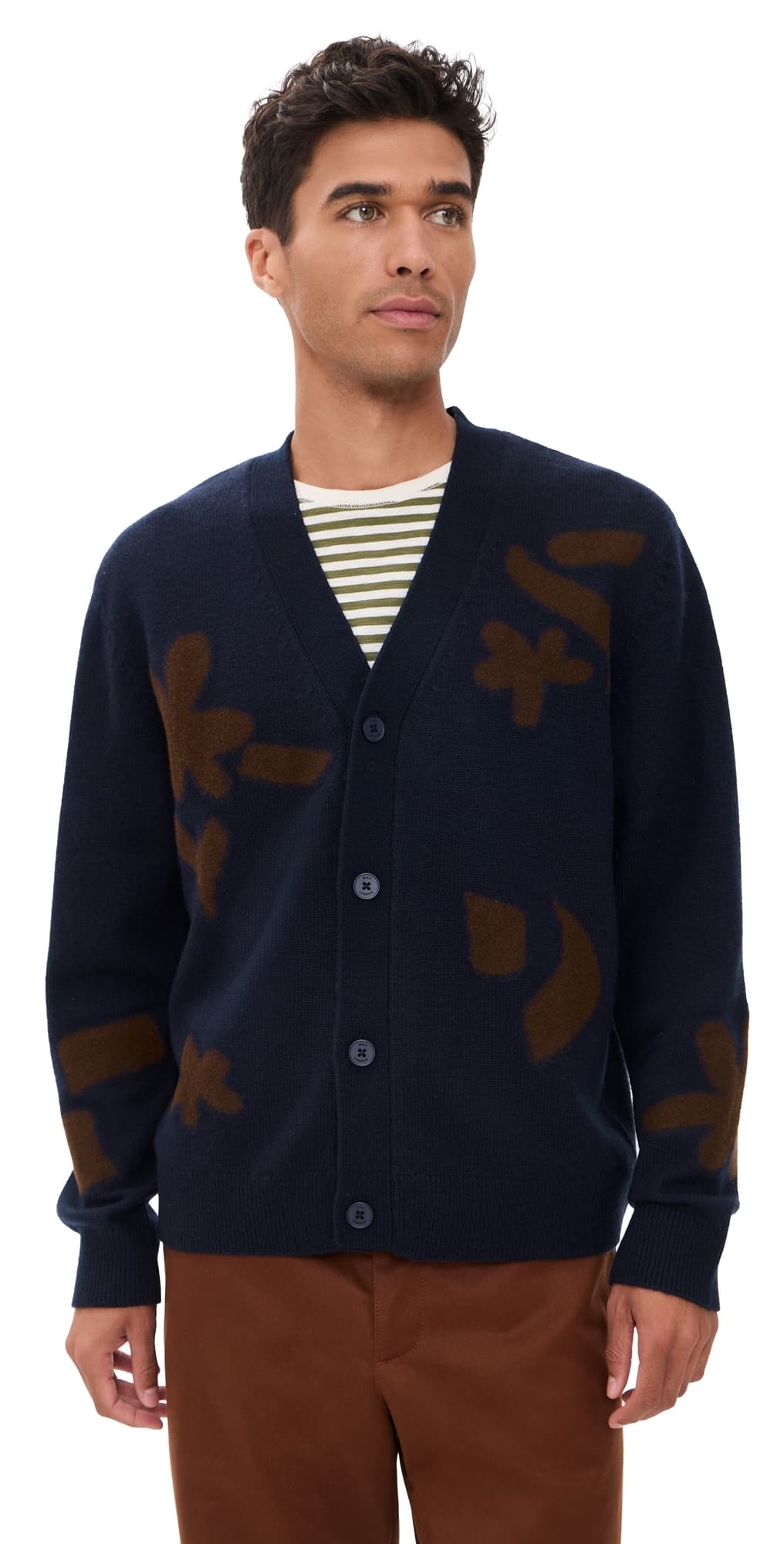Wax London Walker Felted Applique Cardigan Navy/Brown