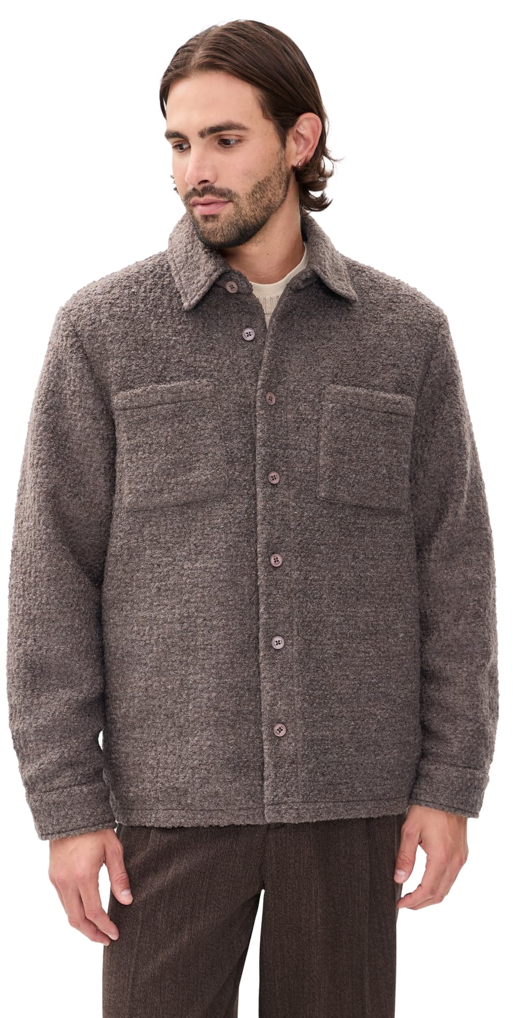 Wax London Mount Bobble Wool Reversible Shacket Dusty Brown