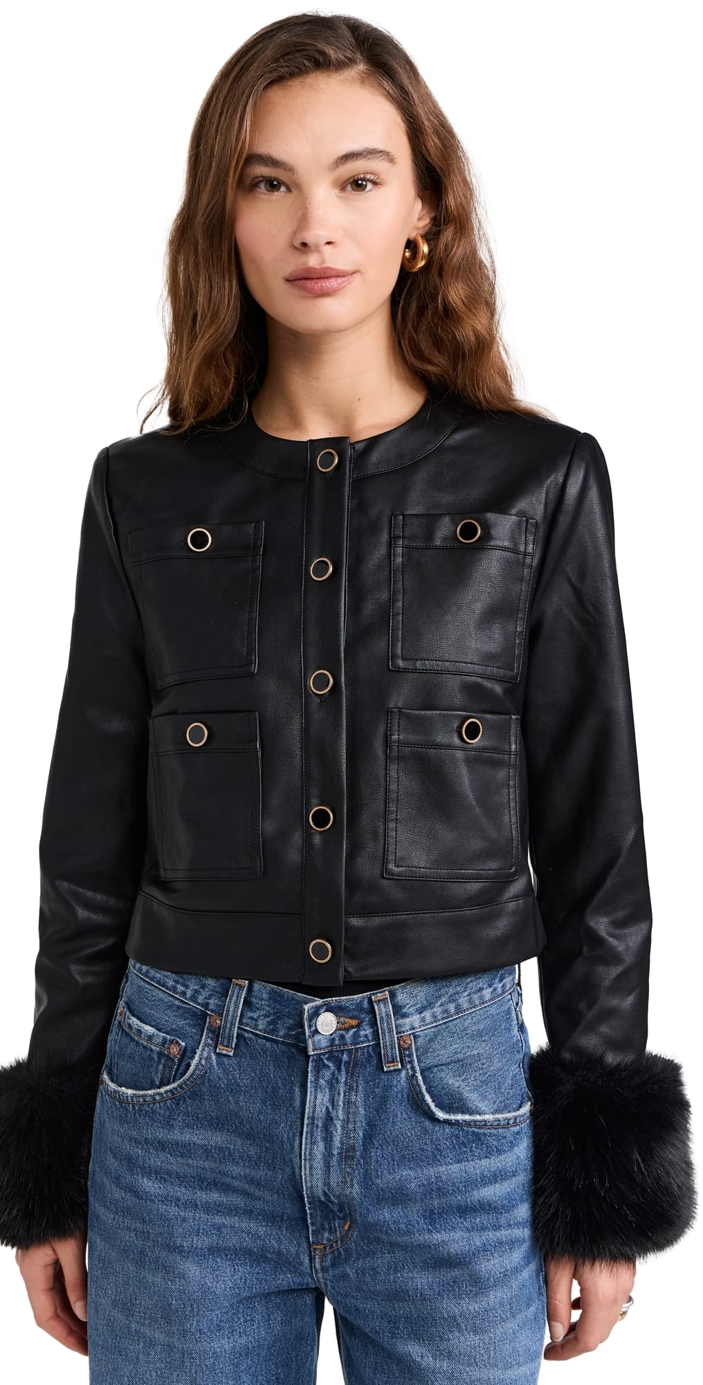 WAYF Boxy Leather Jacket Black