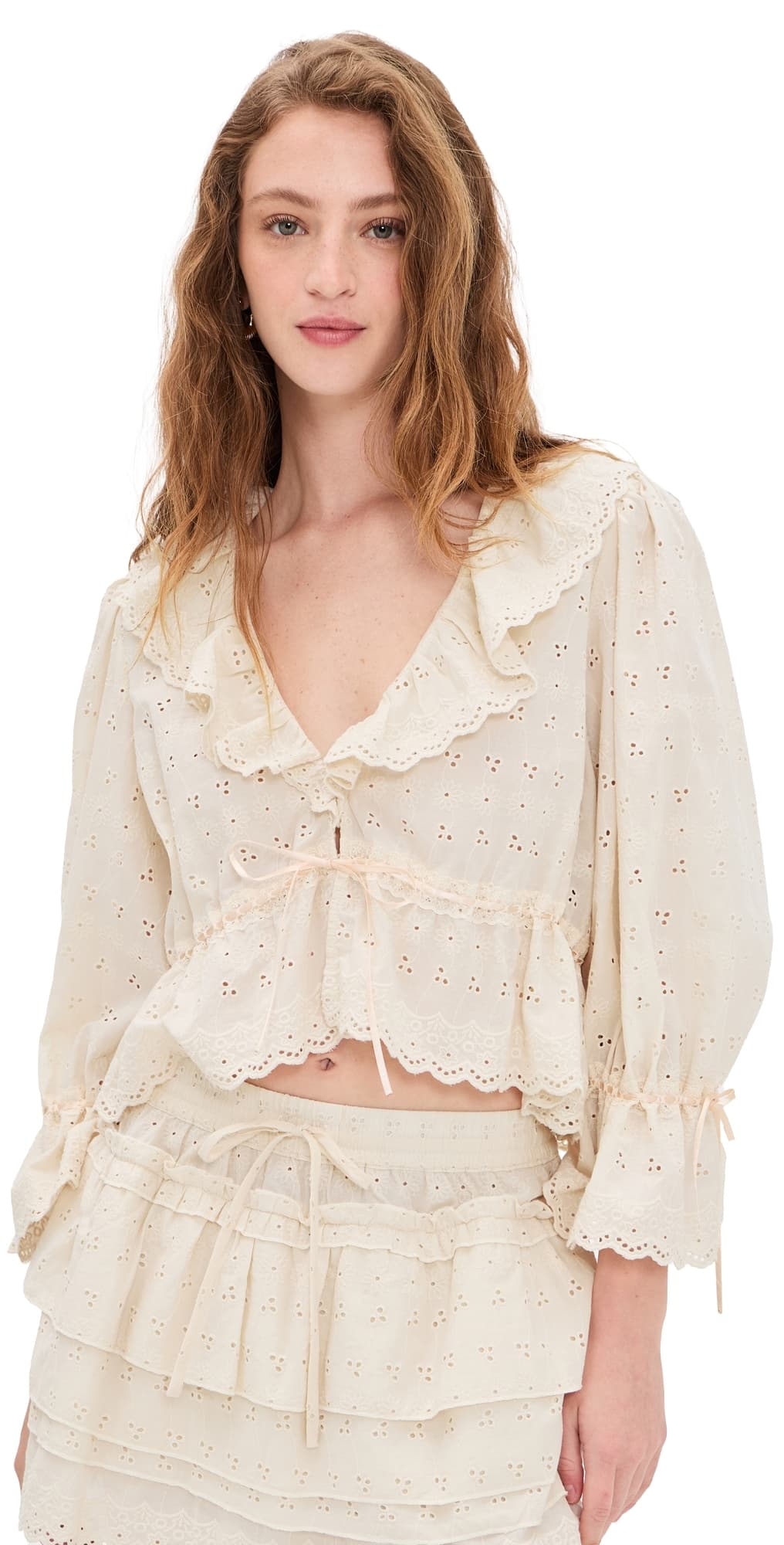 WAYF Sophia Ruffle Top Beige