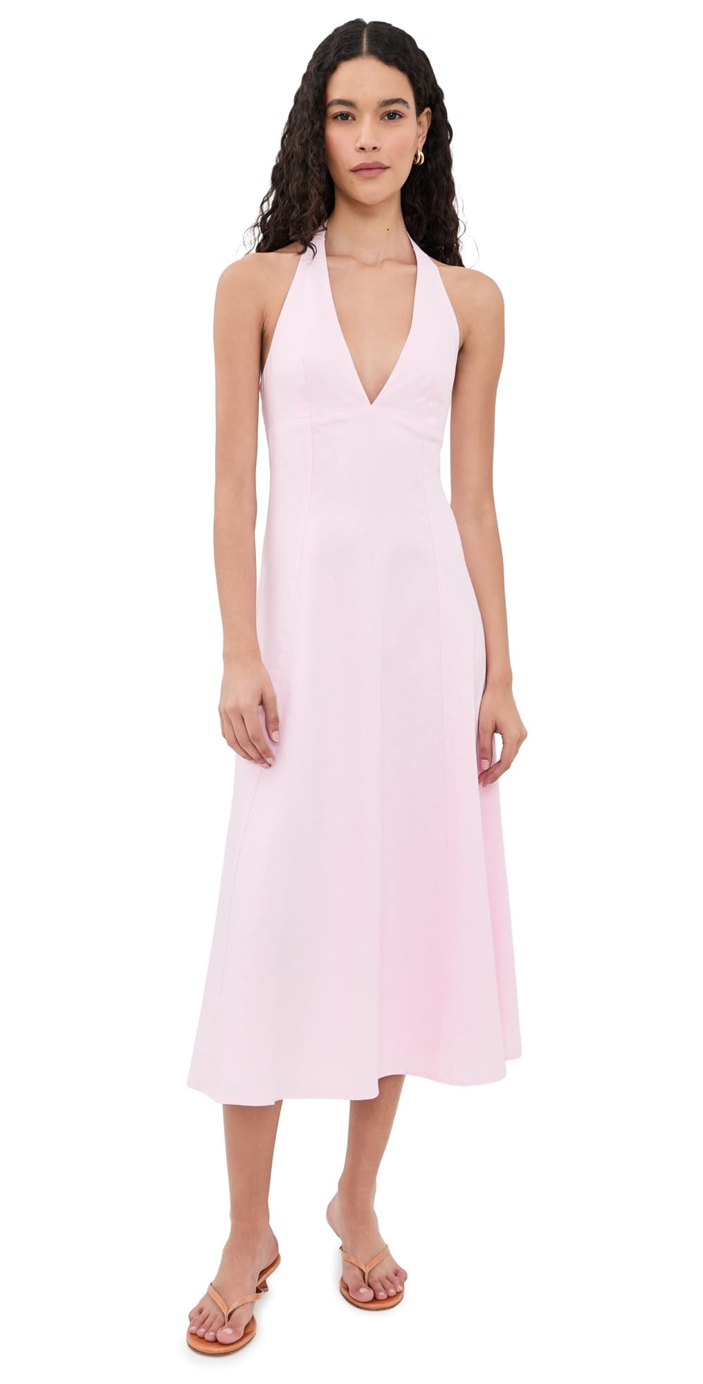 WAYF Heidi Halter Midi Dress Light Pink