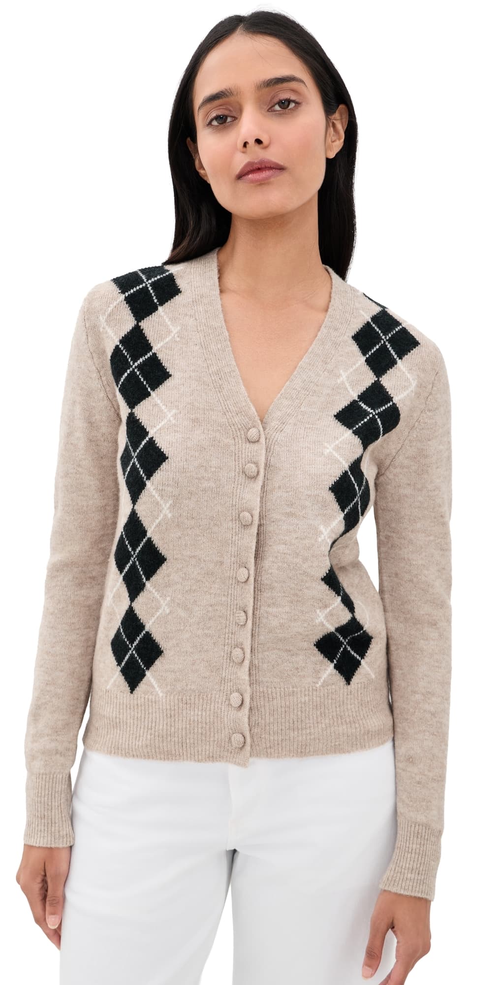 WAYF Elizabeth Argyle Sweater Oat/Green