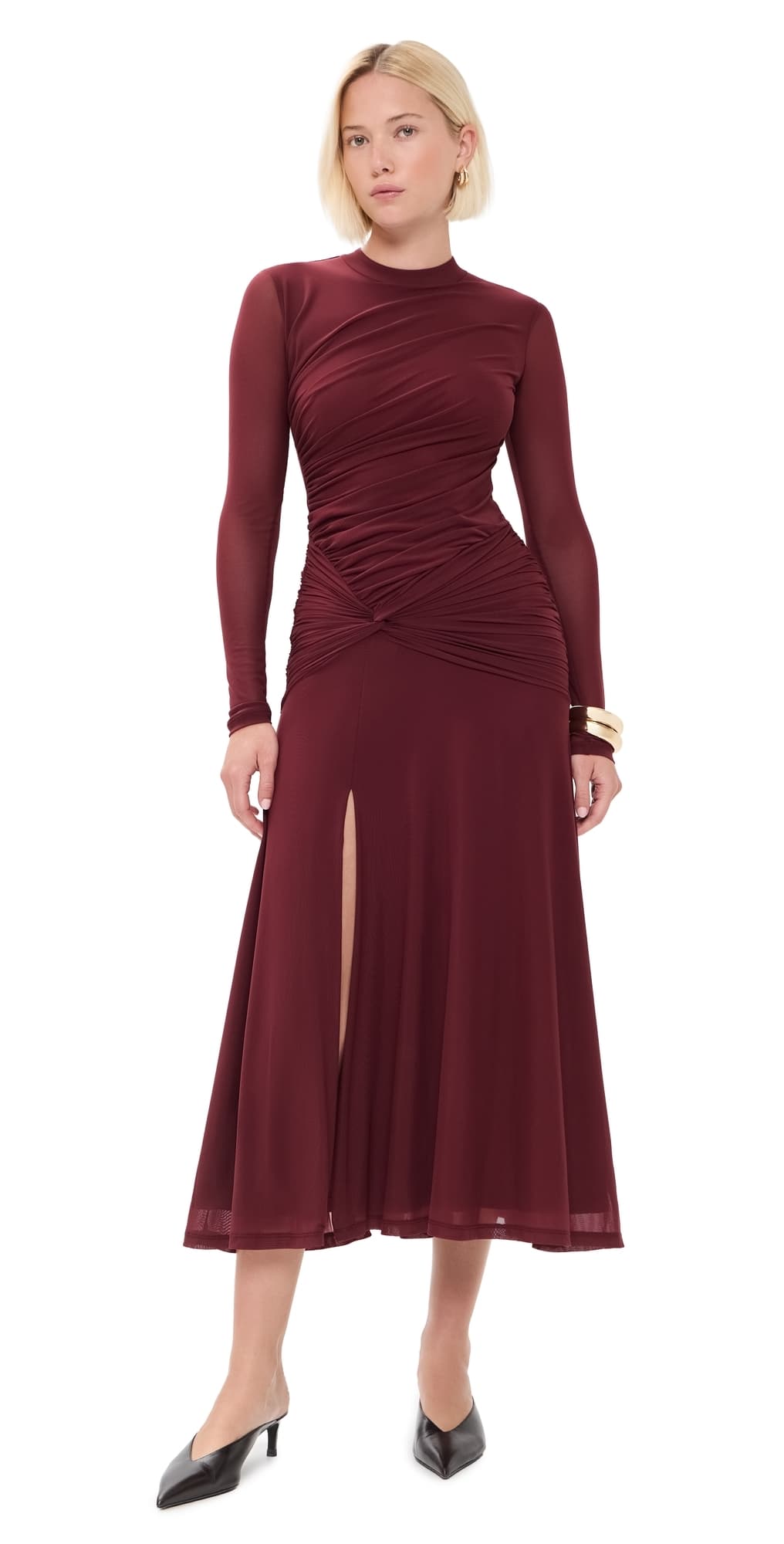 WAYF Selene Ruched Dress Burgundy