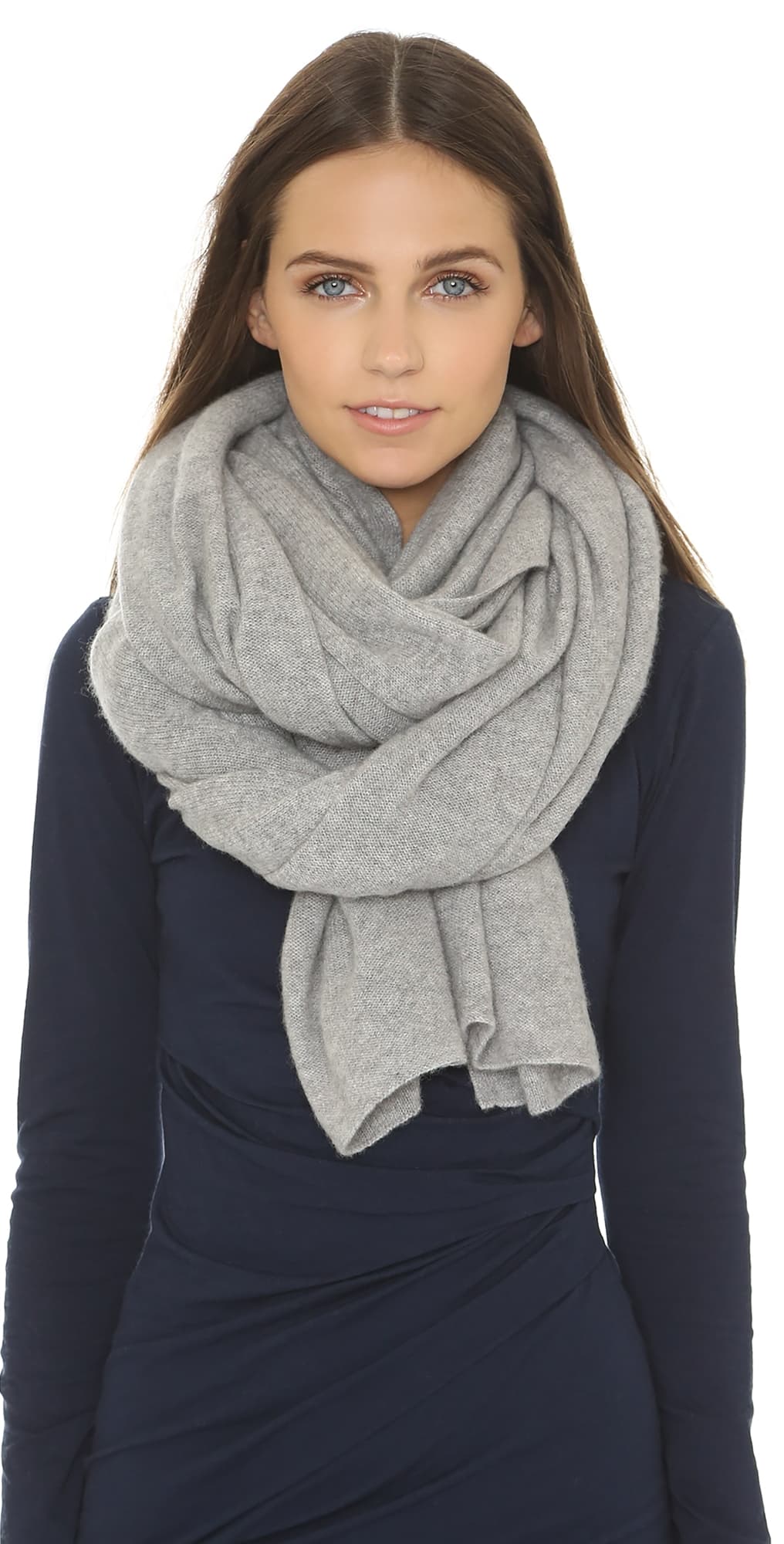 White & Warren Cashmere Travel Wrap Scarf Grey Heather
