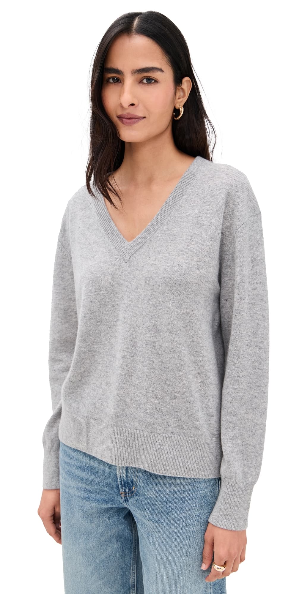 White & Warren Cashmere V Neck Pullover Grey Heather