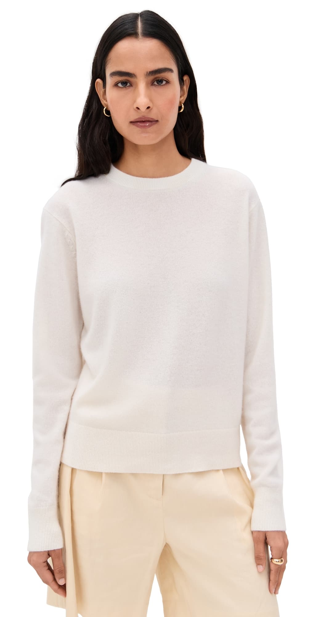 White & Warren Cashmere Crew Pullover Soft White
