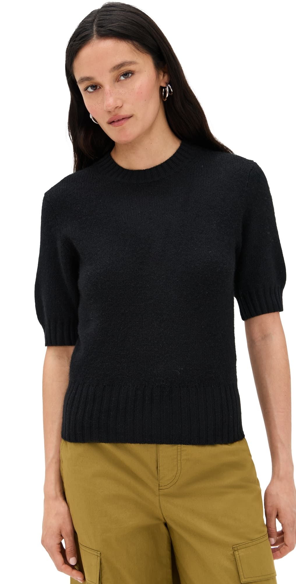 White & Warren Cashmere T-Shirt Sweater Black