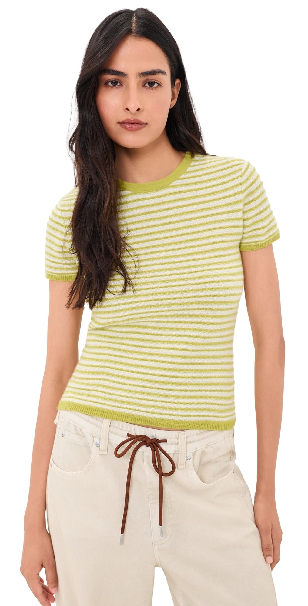 White & Warren Cashmere Striped Tee Citronelle Stripe