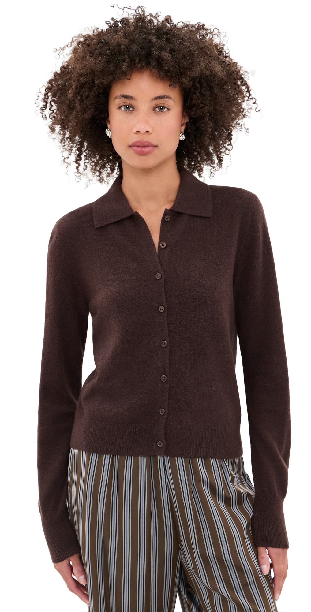 White & Warren Cashmere Collared Cardigan Coffee Bean