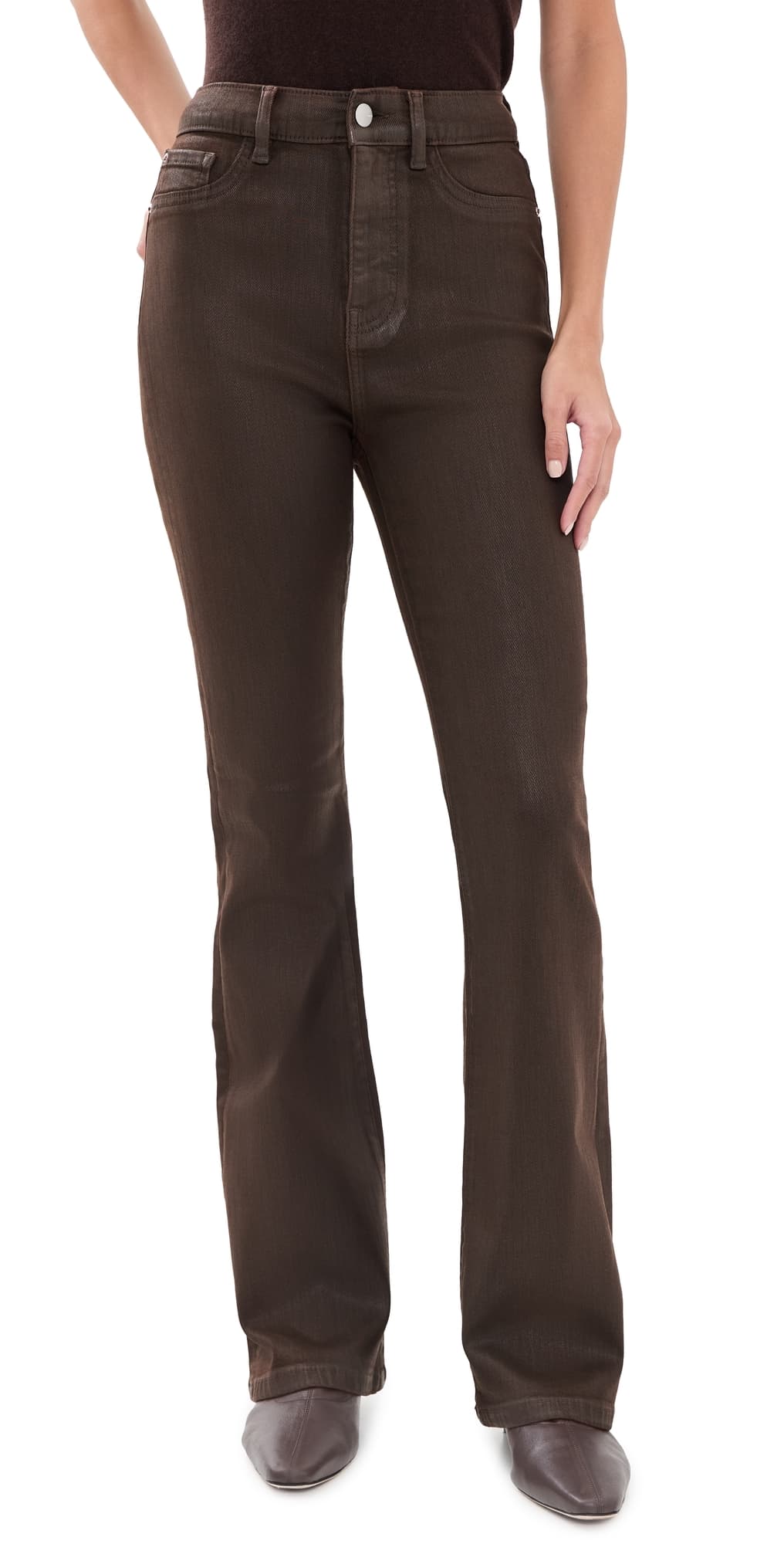 WARP + WEFT The Austin Stretch Coated Bootcut Jeans Coated Dark Roast