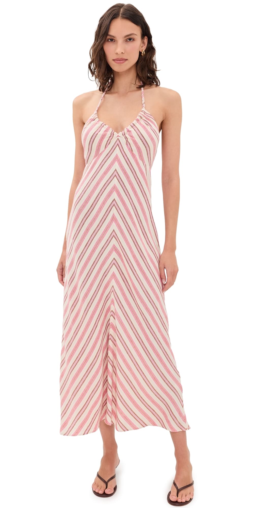 XIRENA Maggie Midi Dress Dusty Pink Stripe